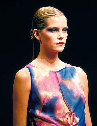 S/S 2000 Christian Lacroix Runway Prototype Sheer Pink Tie Dye Plunging Dress - RealList