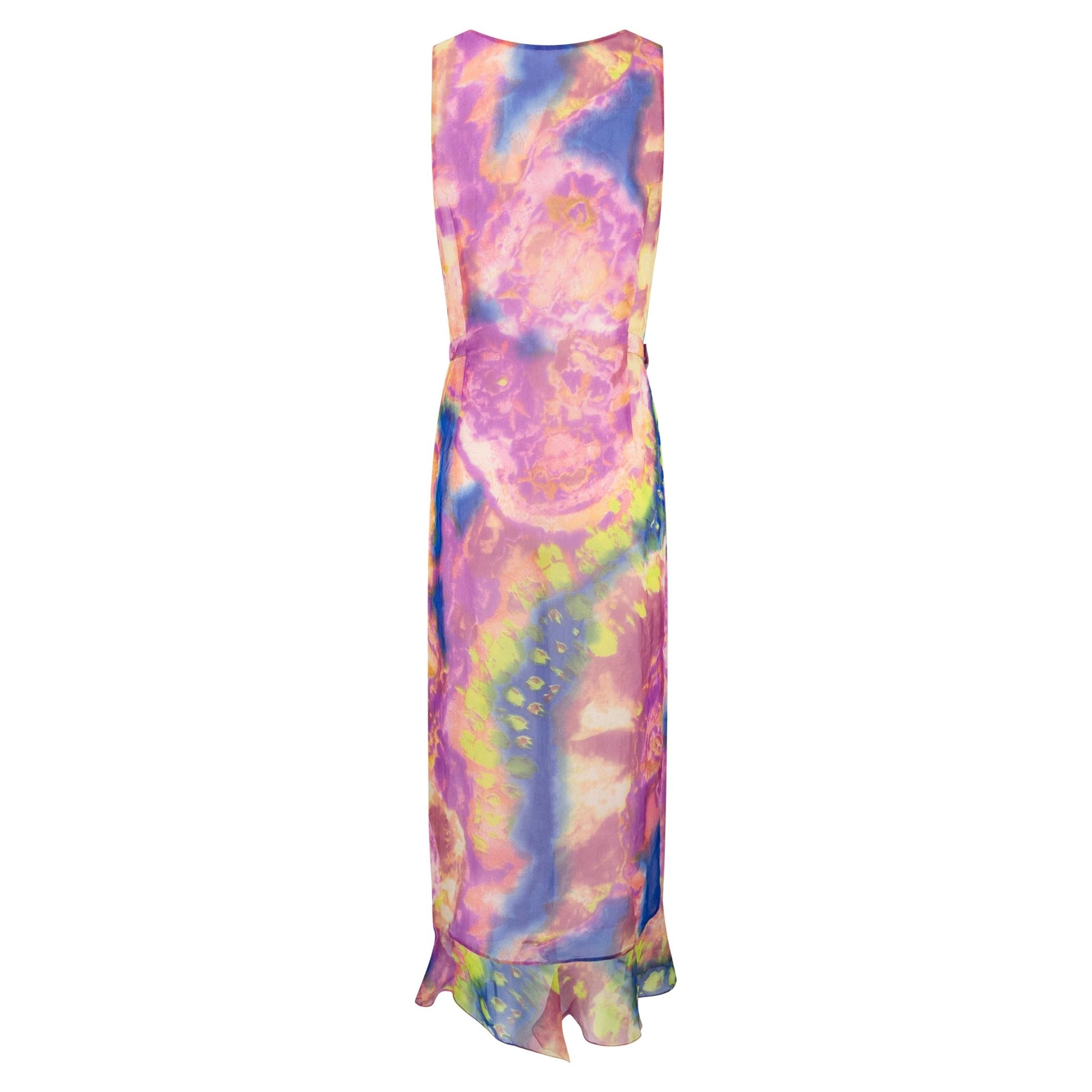 S/S 2000 Christian Lacroix Runway Prototype Sheer Pink Tie Dye Plunging Dress - RealList