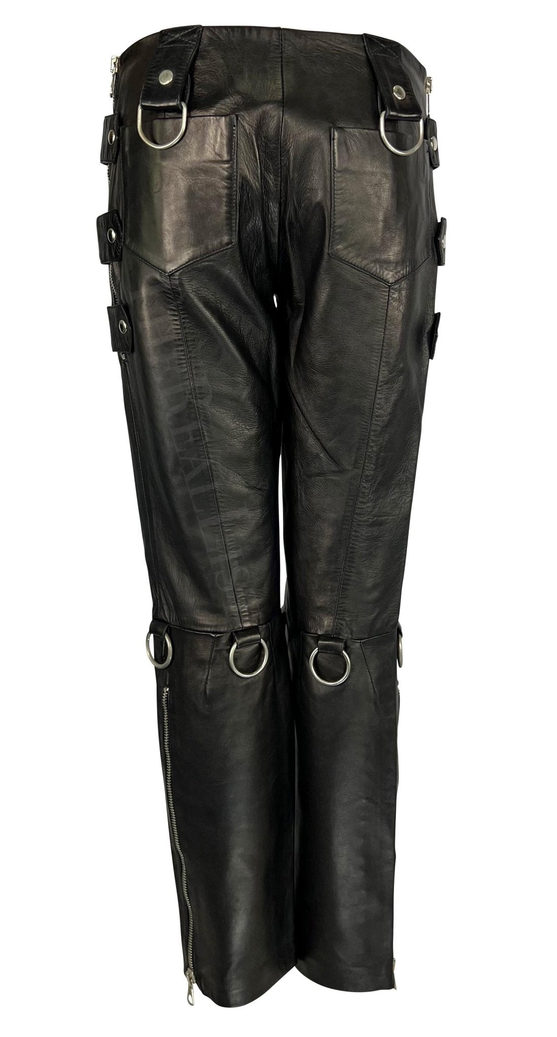 S/S 2000 Dolce & Gabbana Aaliyah Runway Black Leather Zipper Ring Moto Pants - RealList