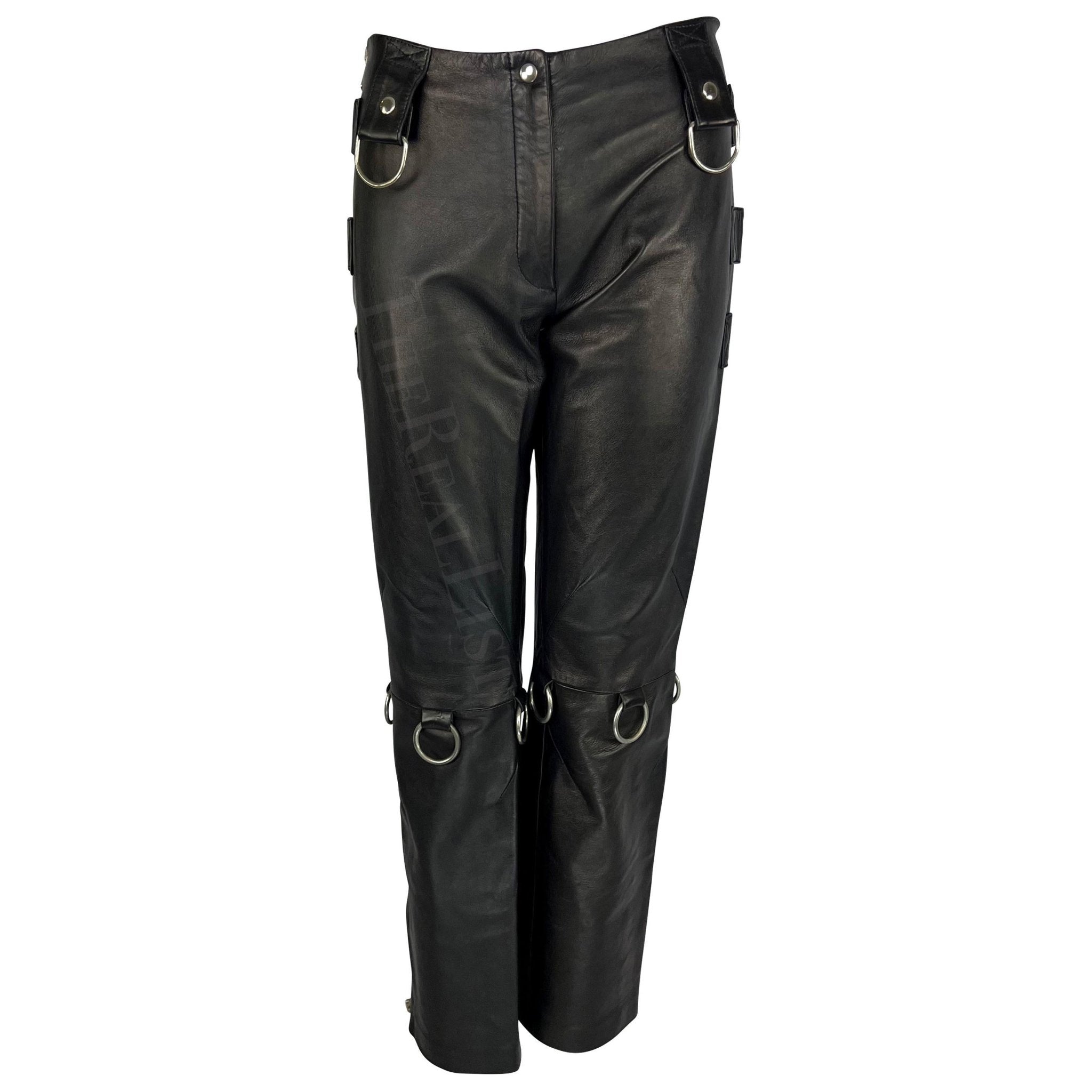 S/S 2000 Dolce & Gabbana Aaliyah Runway Black Leather Zipper Ring Moto Pants - RealList