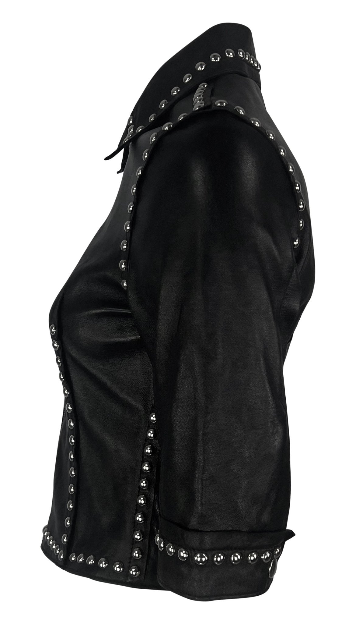 S/S 2000 Dolce & Gabbana Ad Studded Black Leather Cropped Zip Mini Moto Jacket - RealList