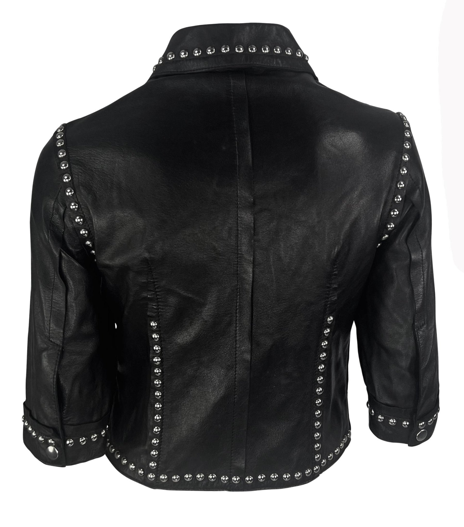 S/S 2000 Dolce & Gabbana Ad Studded Black Leather Cropped Zip Mini Moto Jacket - RealList
