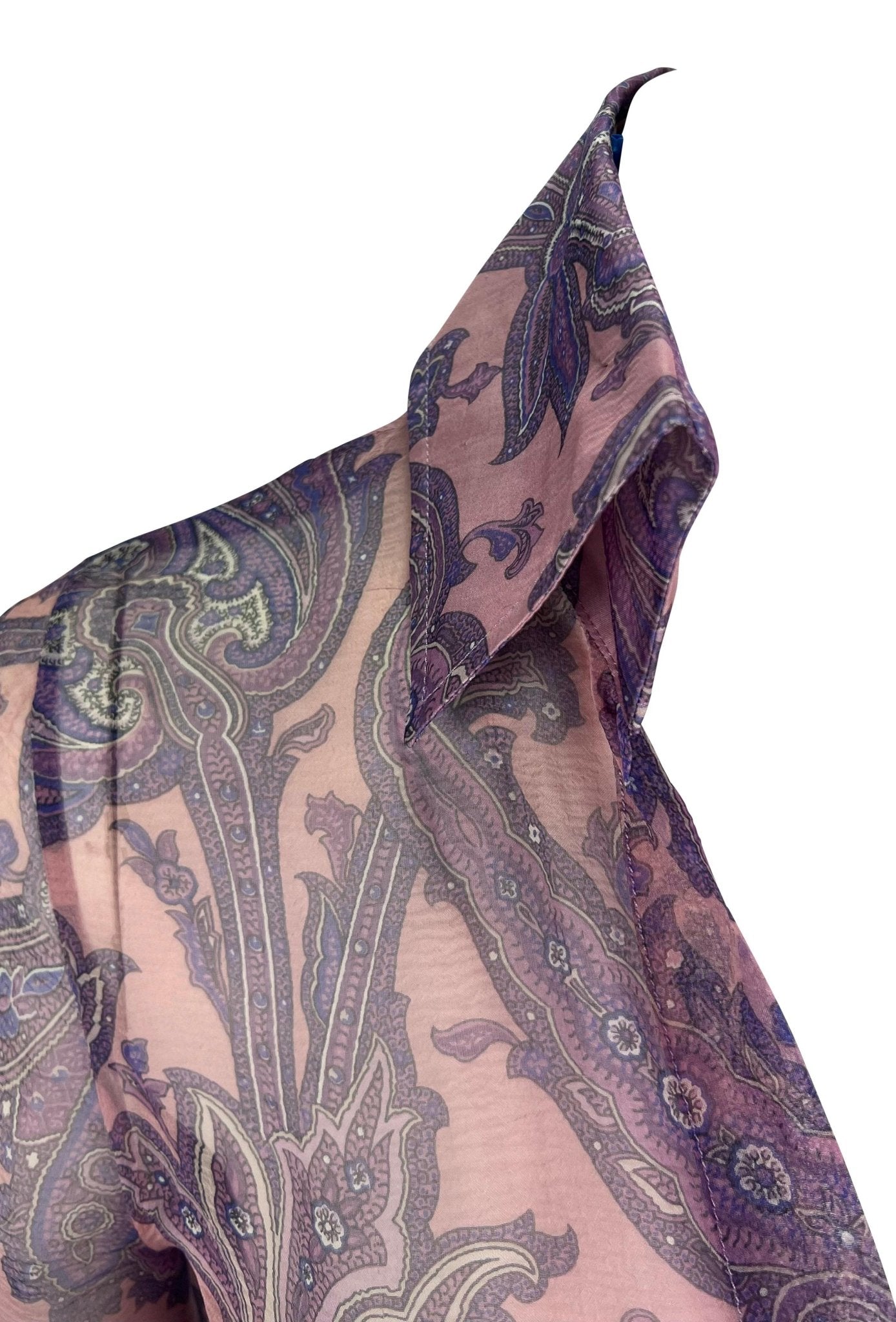S/S 2000 Dolce & Gabbana Purple Sheer Paisley Runway Button Rhinestone Cuff Shirt - RealList