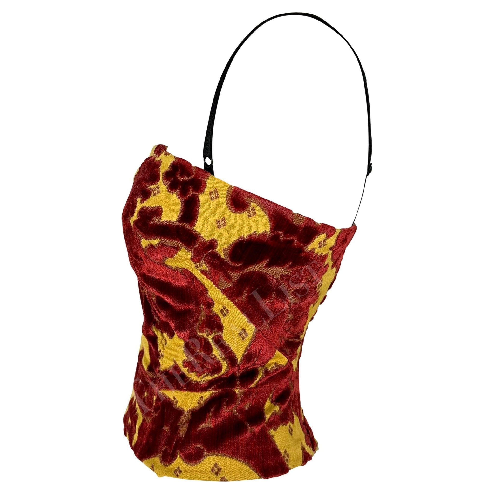 S/S 2000 Dolce & Gabbana Runway Ad Red Gold Velvet Tapestry Corset Bustier Top - RealList