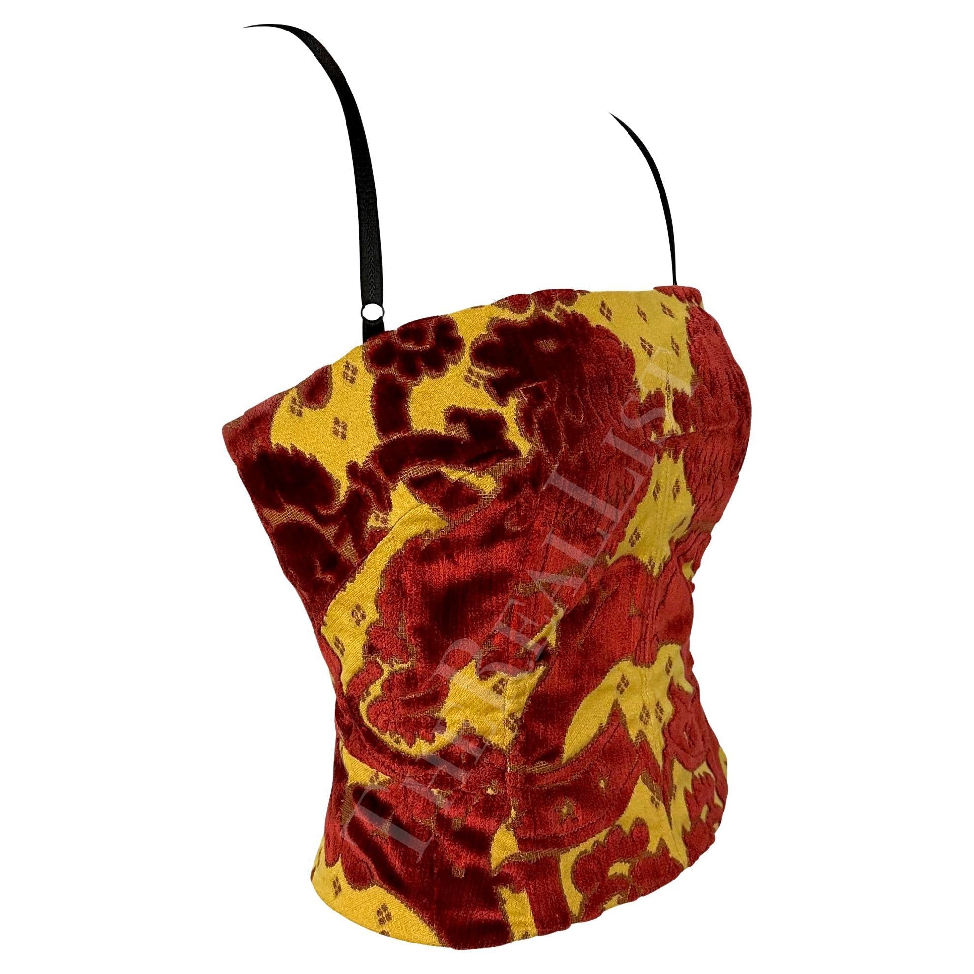 S/S 2000 Dolce & Gabbana Runway Ad Red Gold Velvet Tapestry Corset Bustier Top - RealList