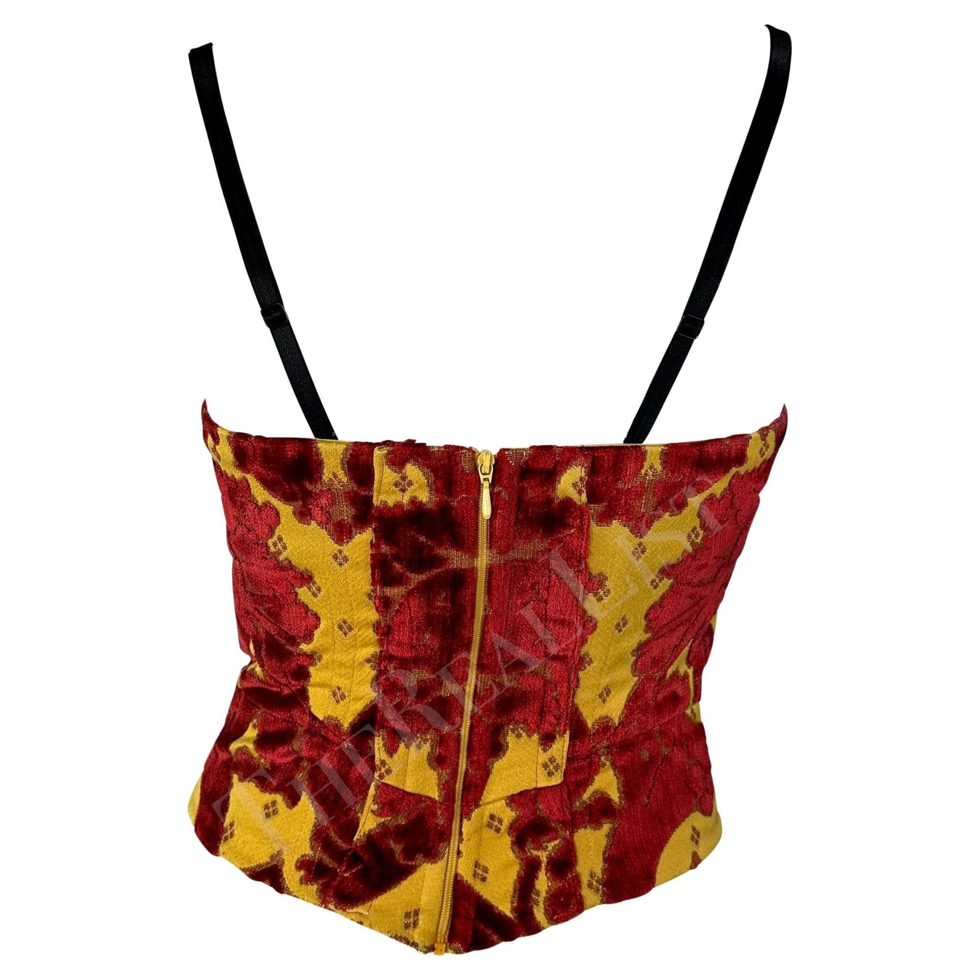 S/S 2000 Dolce & Gabbana Runway Ad Red Gold Velvet Tapestry Corset Bustier Top - RealList