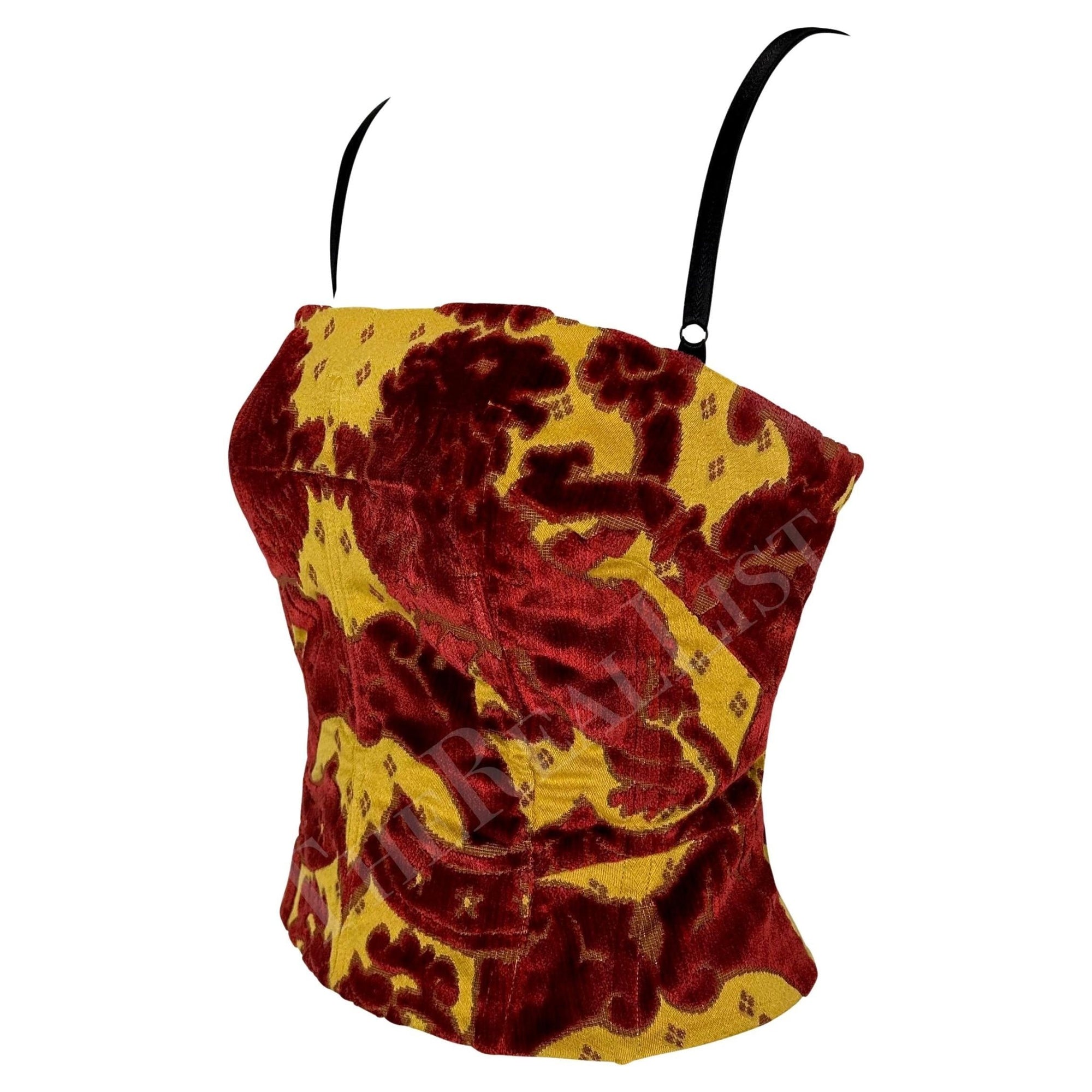 S/S 2000 Dolce & Gabbana Runway Ad Red Gold Velvet Tapestry Corset Bustier Top - RealList