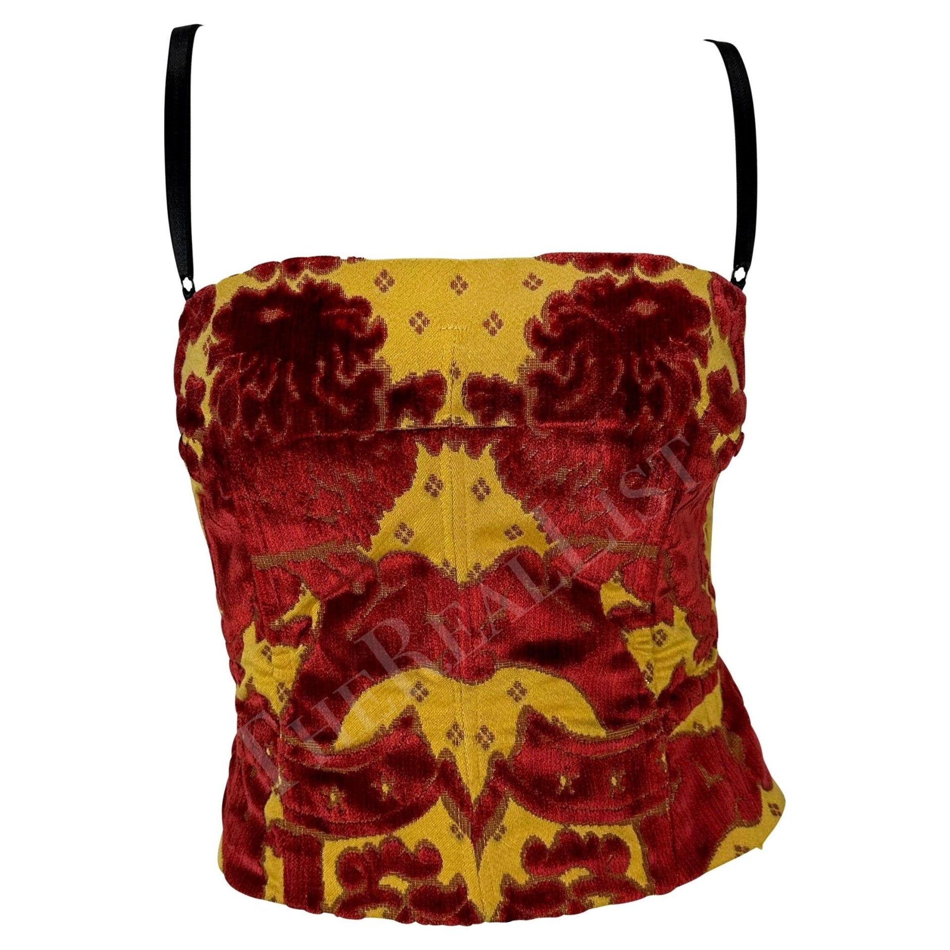S/S 2000 Dolce & Gabbana Runway Ad Red Gold Velvet Tapestry Corset Bustier Top - RealList