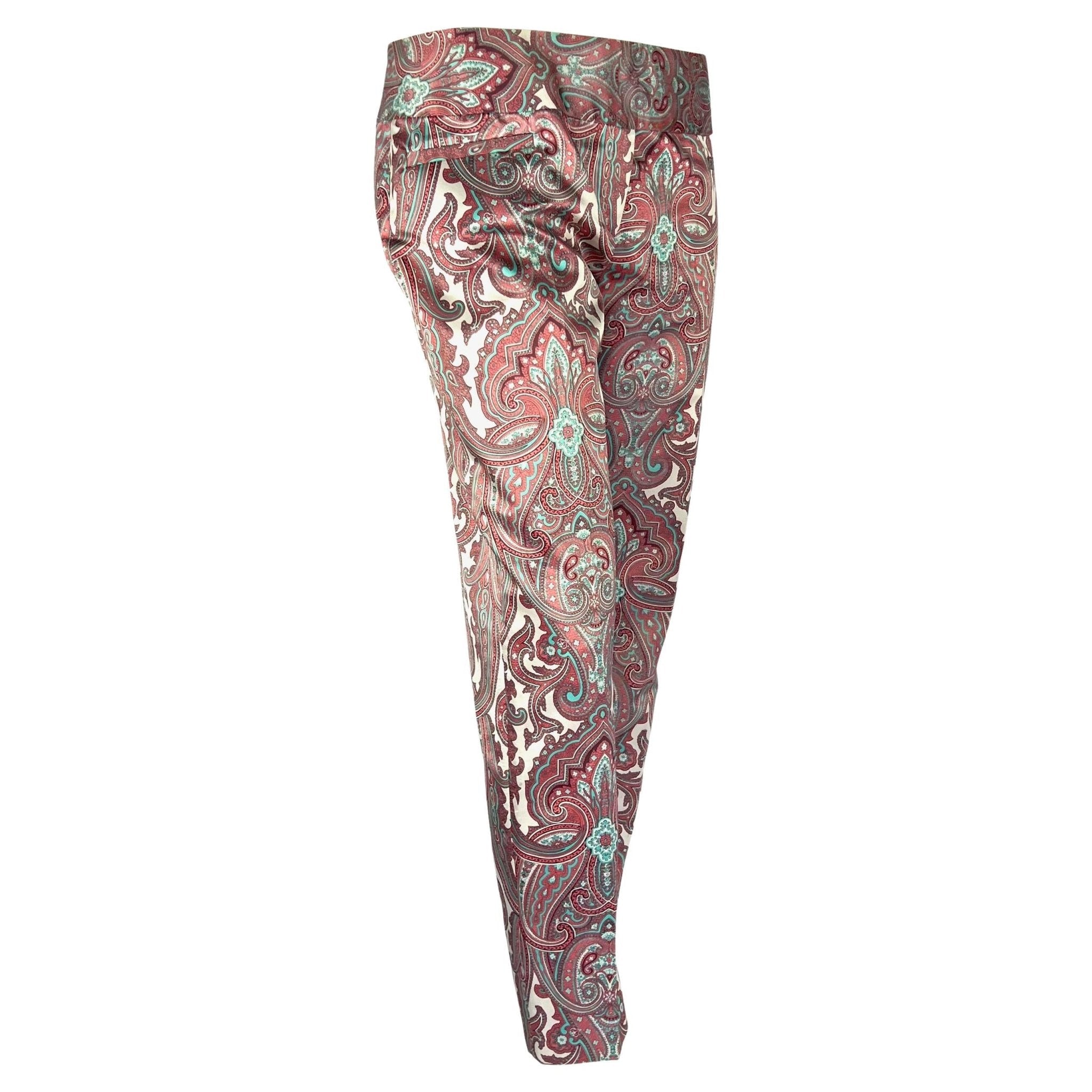 S/S 2000 Dolce & Gabbana White Pink Satin Paisley Print Tapered Cropped Pants - RealList