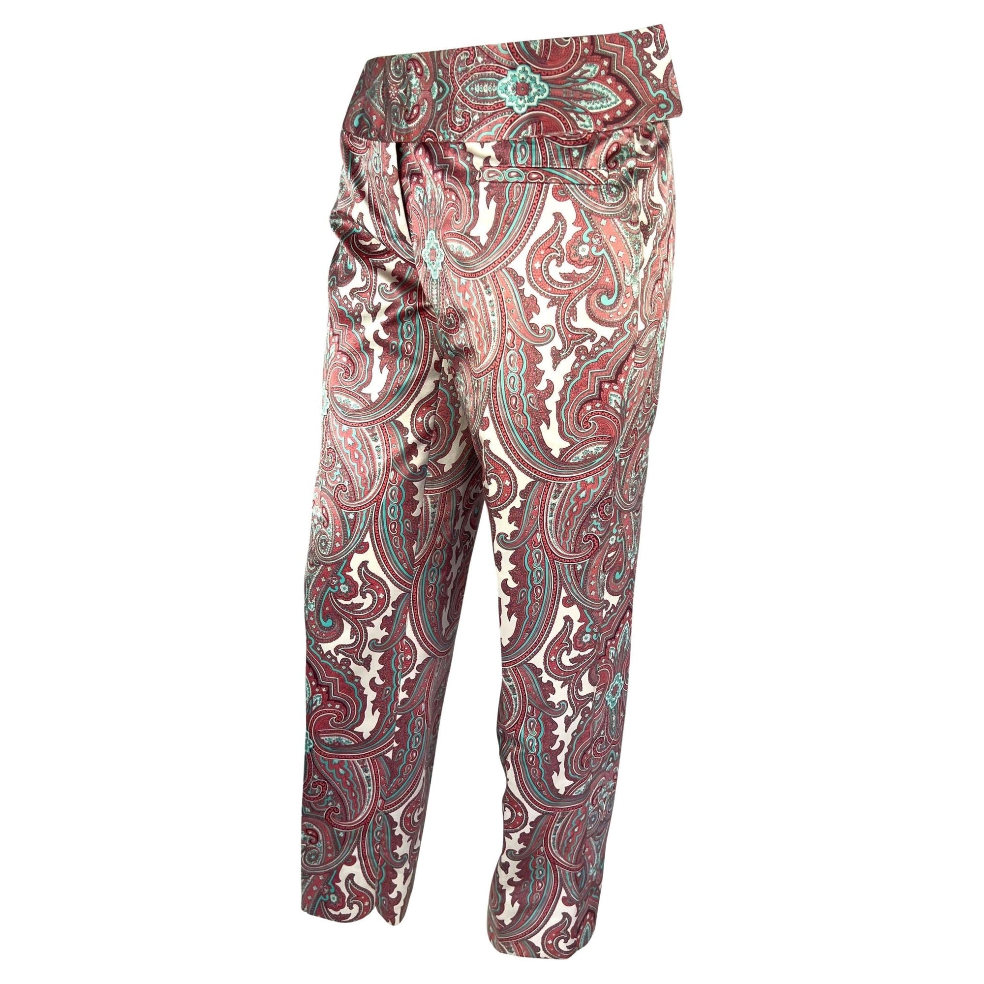 S/S 2000 Dolce & Gabbana White Pink Satin Paisley Print Tapered Cropped Pants - RealList