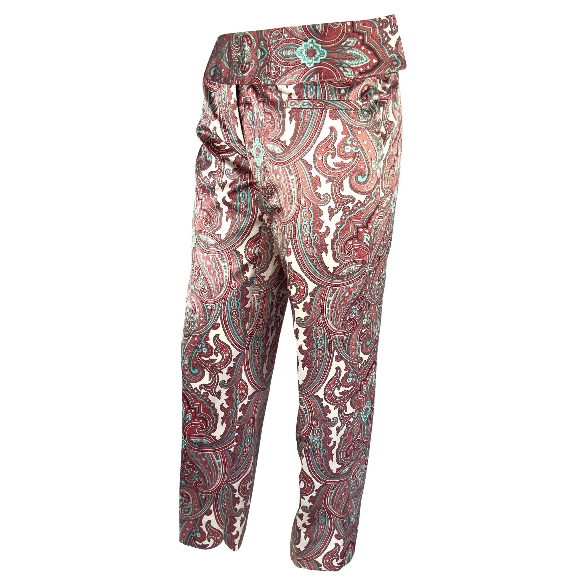 S/S 2000 Dolce & Gabbana White Pink Satin Paisley Print Tapered Cropped Pants - RealList