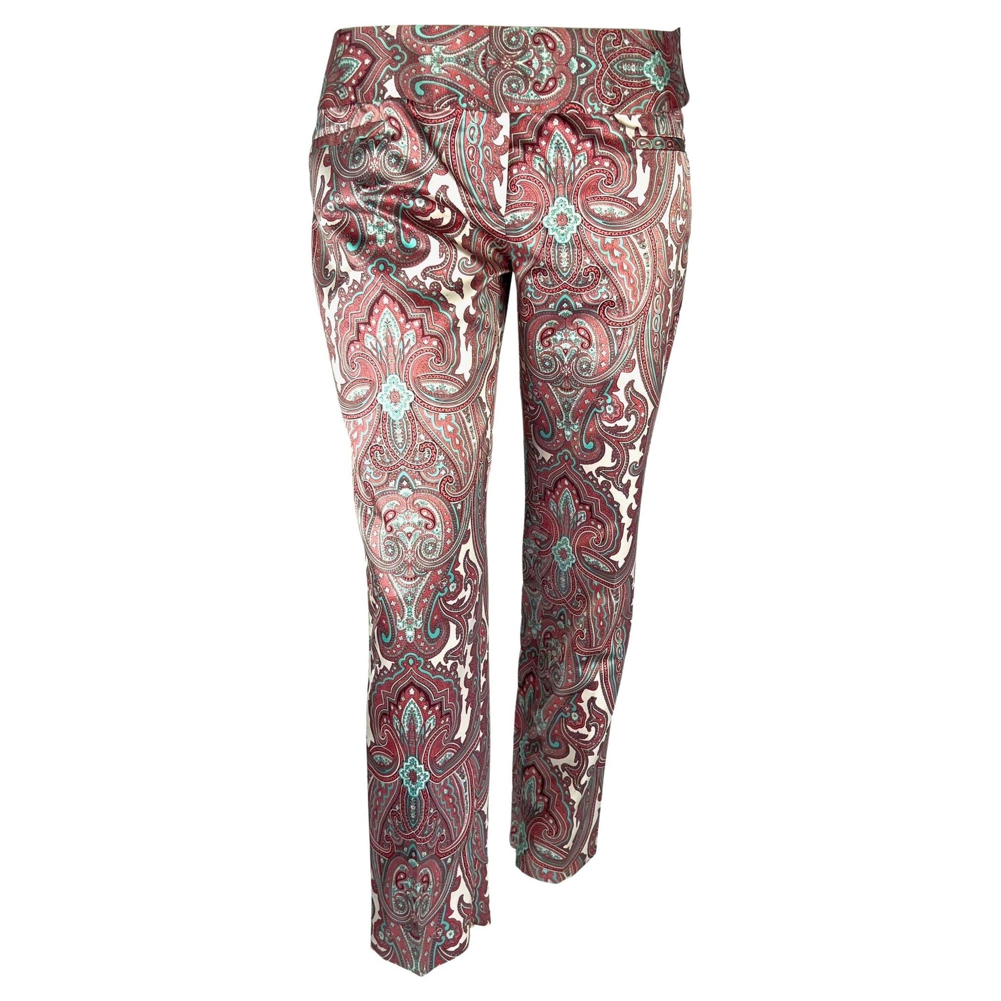 S/S 2000 Dolce & Gabbana White Pink Satin Paisley Print Tapered Cropped Pants - RealList