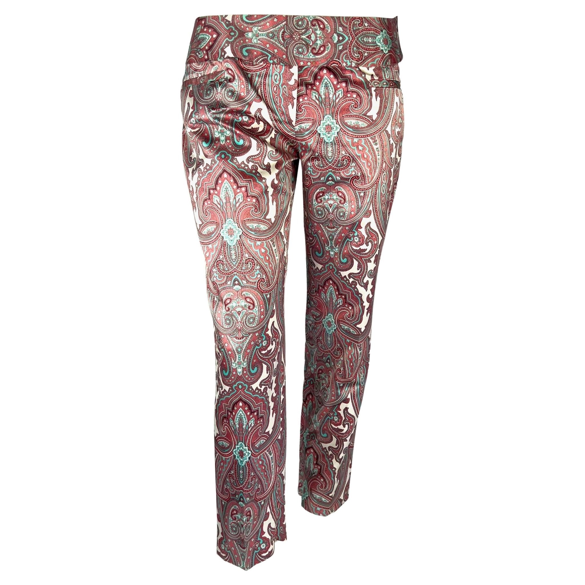 S/S 2000 Dolce & Gabbana White Pink Satin Paisley Print Tapered Cropped Pants - RealList