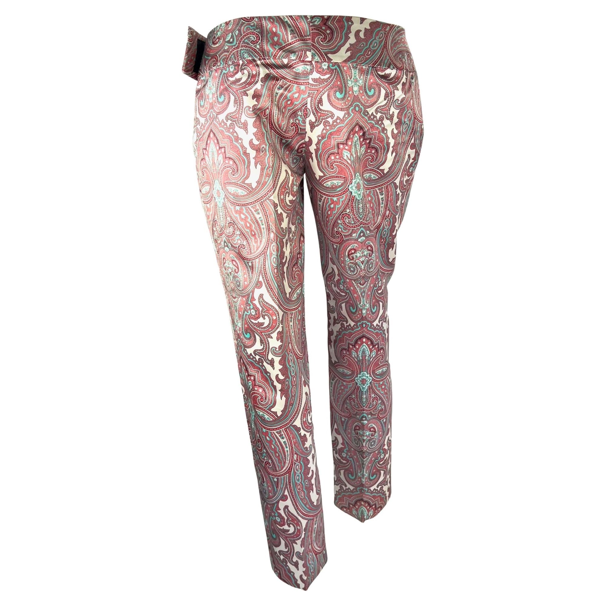 S/S 2000 Dolce & Gabbana White Pink Satin Paisley Print Tapered Cropped Pants - RealList