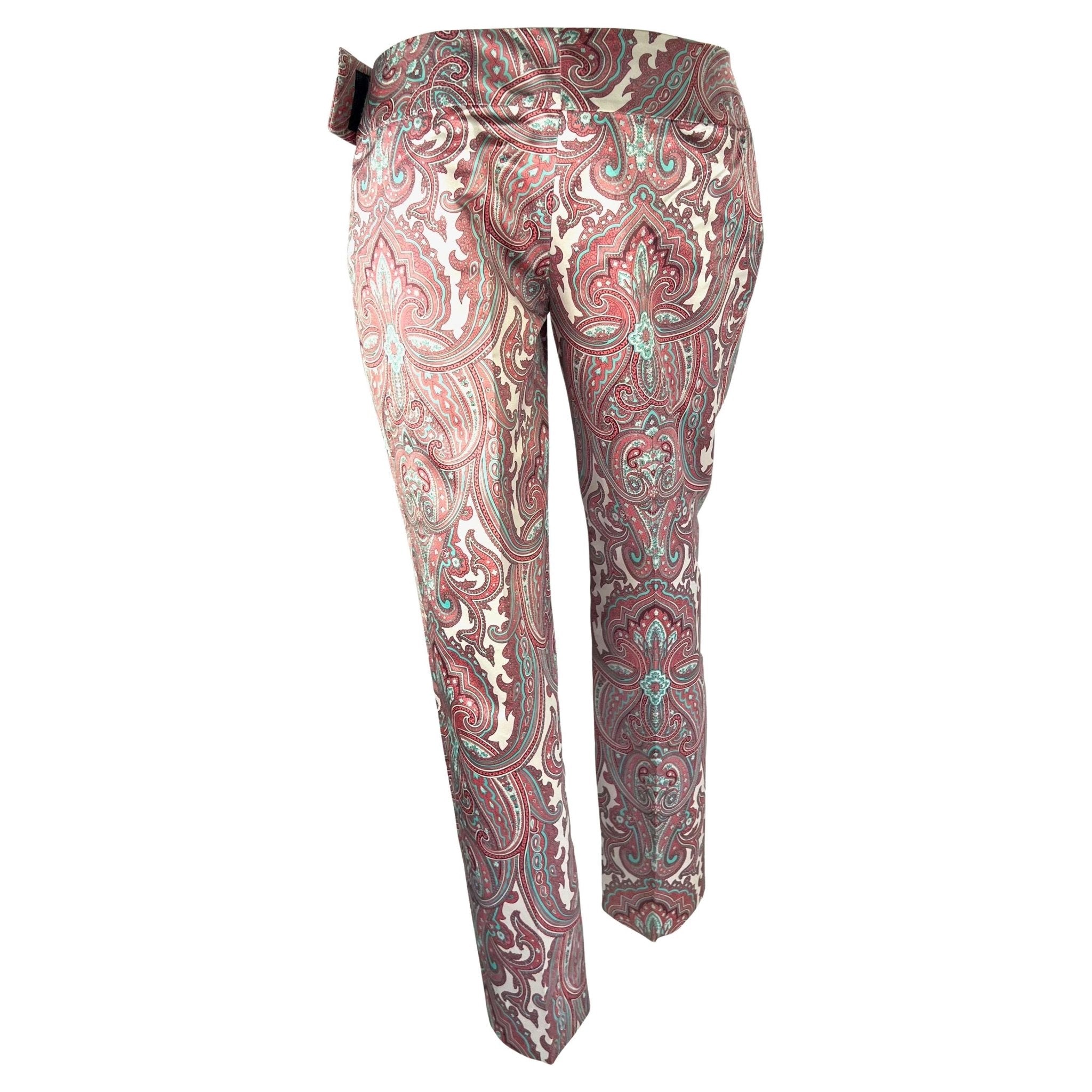 S/S 2000 Dolce & Gabbana White Pink Satin Paisley Print Tapered Cropped Pants - RealList