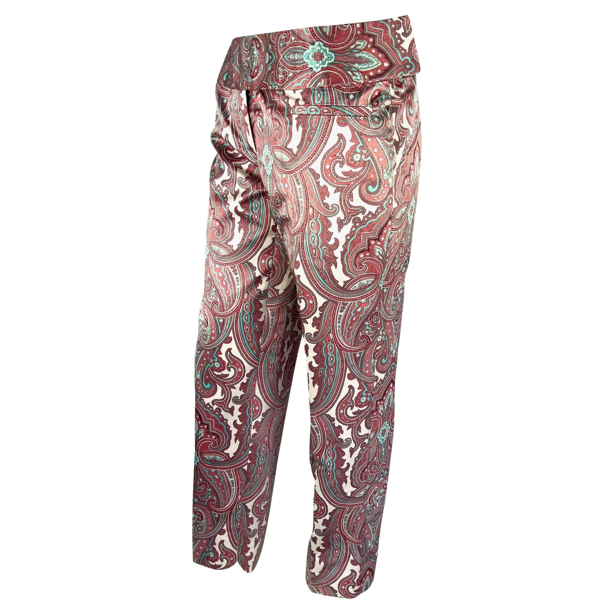 S/S 2000 Dolce & Gabbana White Pink Satin Paisley Print Tapered Cropped Pants - RealList