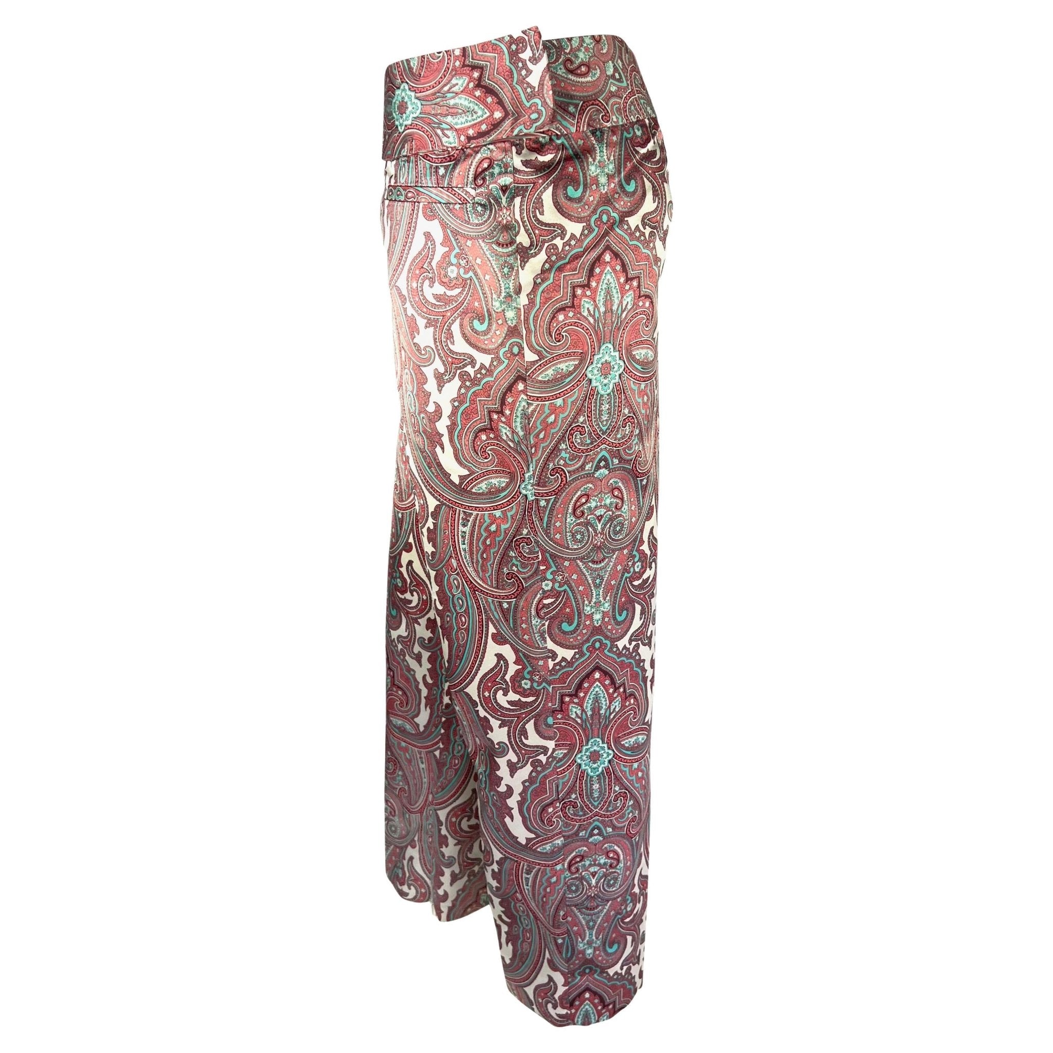 S/S 2000 Dolce & Gabbana White Pink Satin Paisley Print Tapered Cropped Pants - RealList