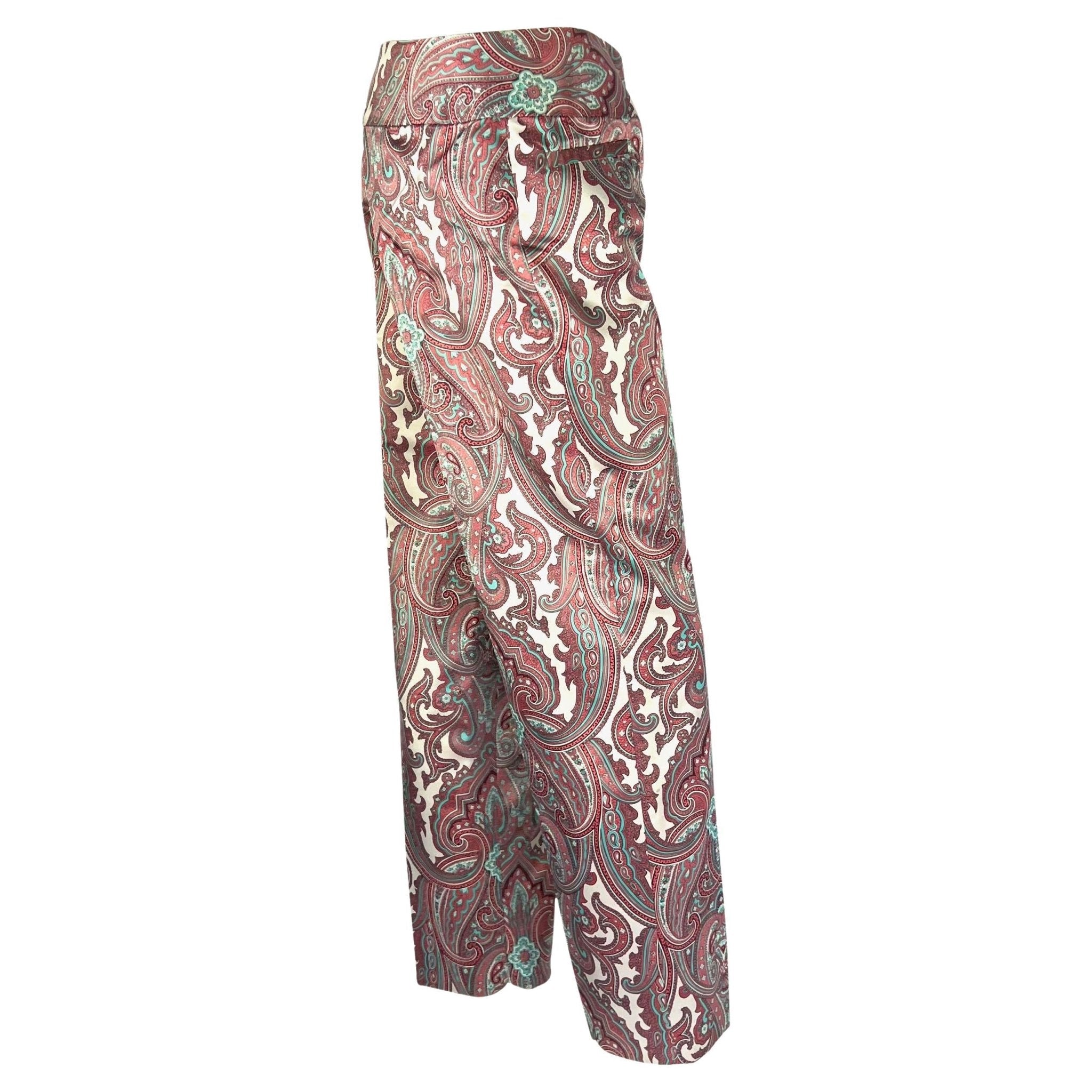 S/S 2000 Dolce & Gabbana White Pink Satin Paisley Print Tapered Cropped Pants - RealList