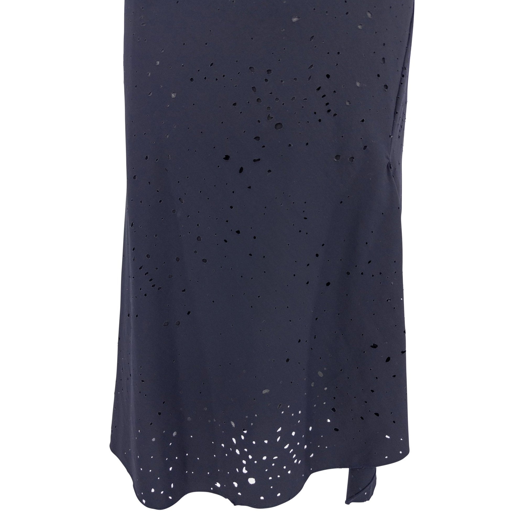 S/S 2000 Donna Karan Runway Navy Blue Perforated Strapless Flare Mini Dress - RealList