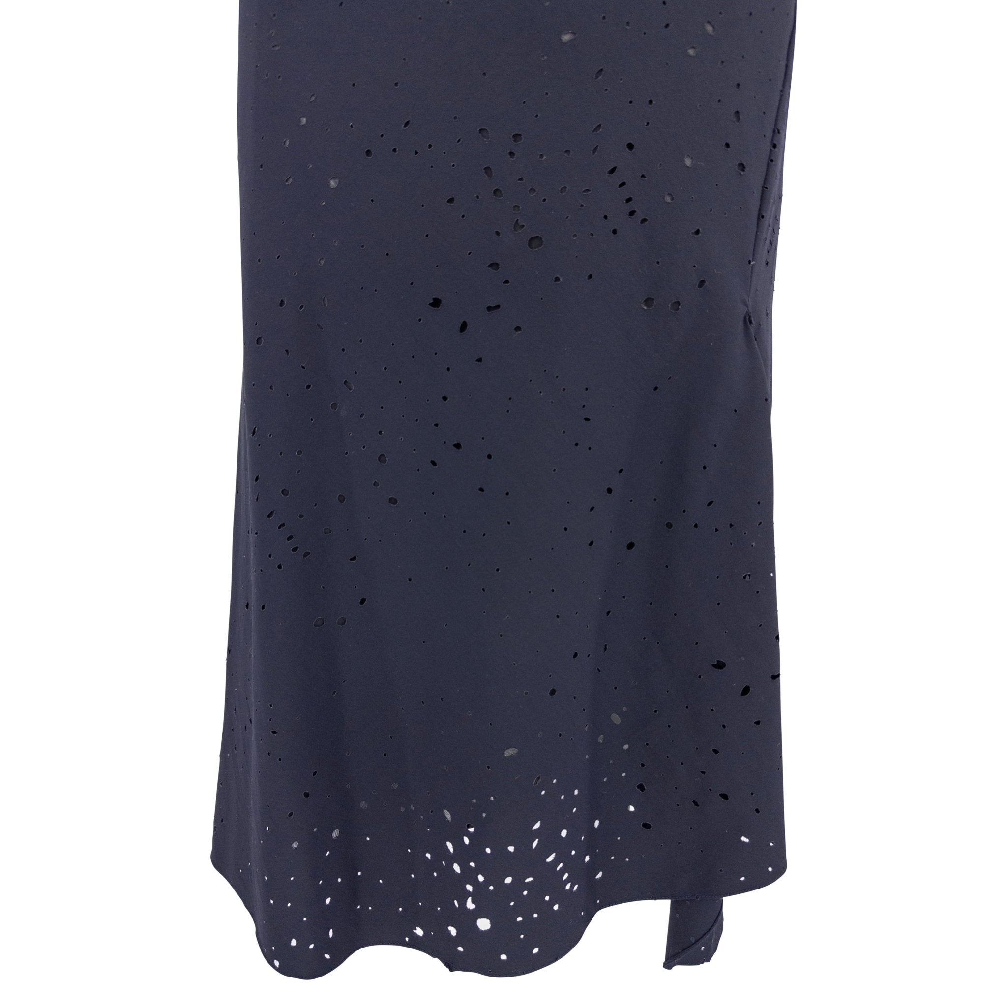 S/S 2000 Donna Karan Runway Navy Blue Perforated Strapless Flare Mini Dress - RealList