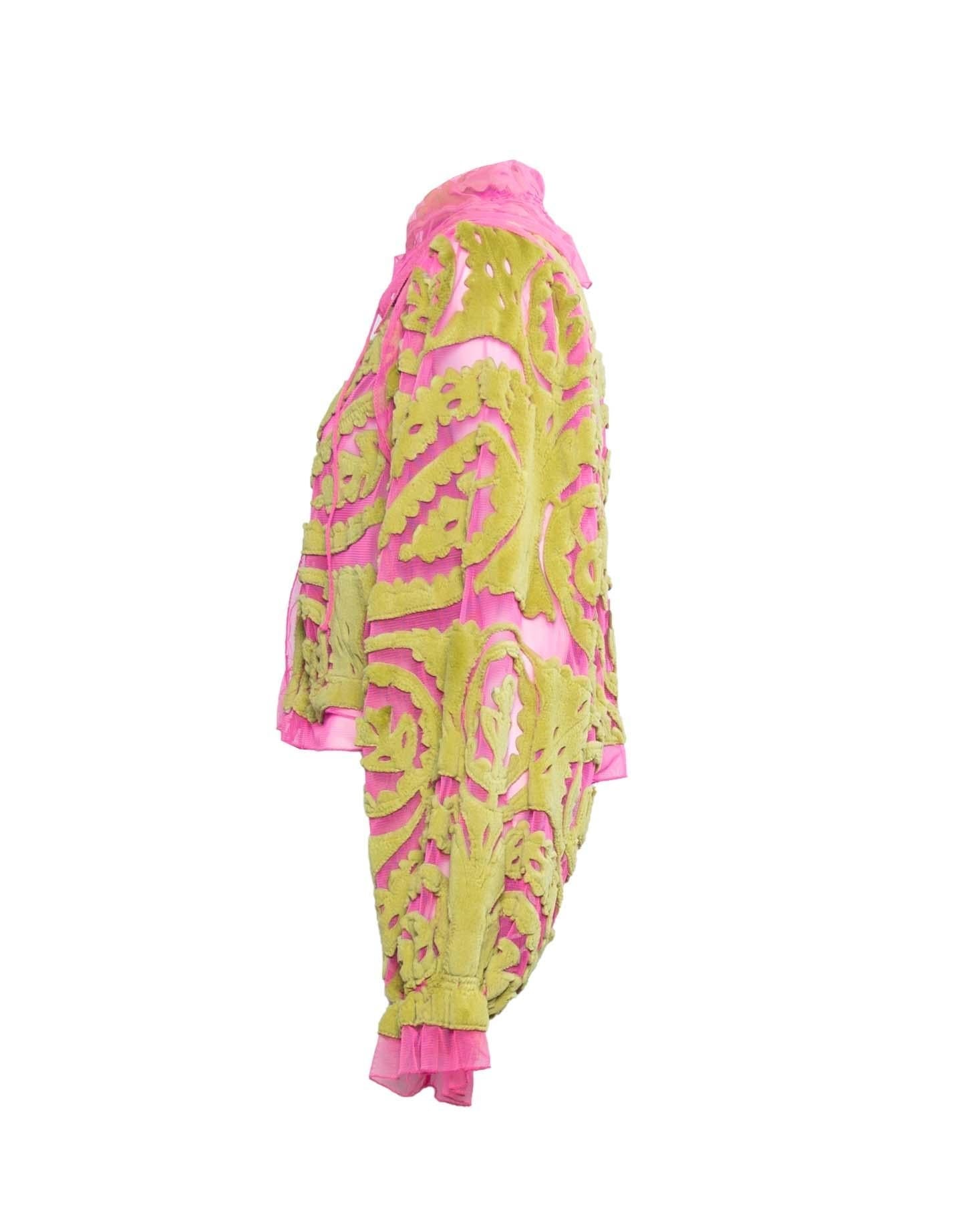 S/S 2000 Fendi by Karl Lagerfeld Runway Neon Pink Blouse Green Rabbit Fur - RealList