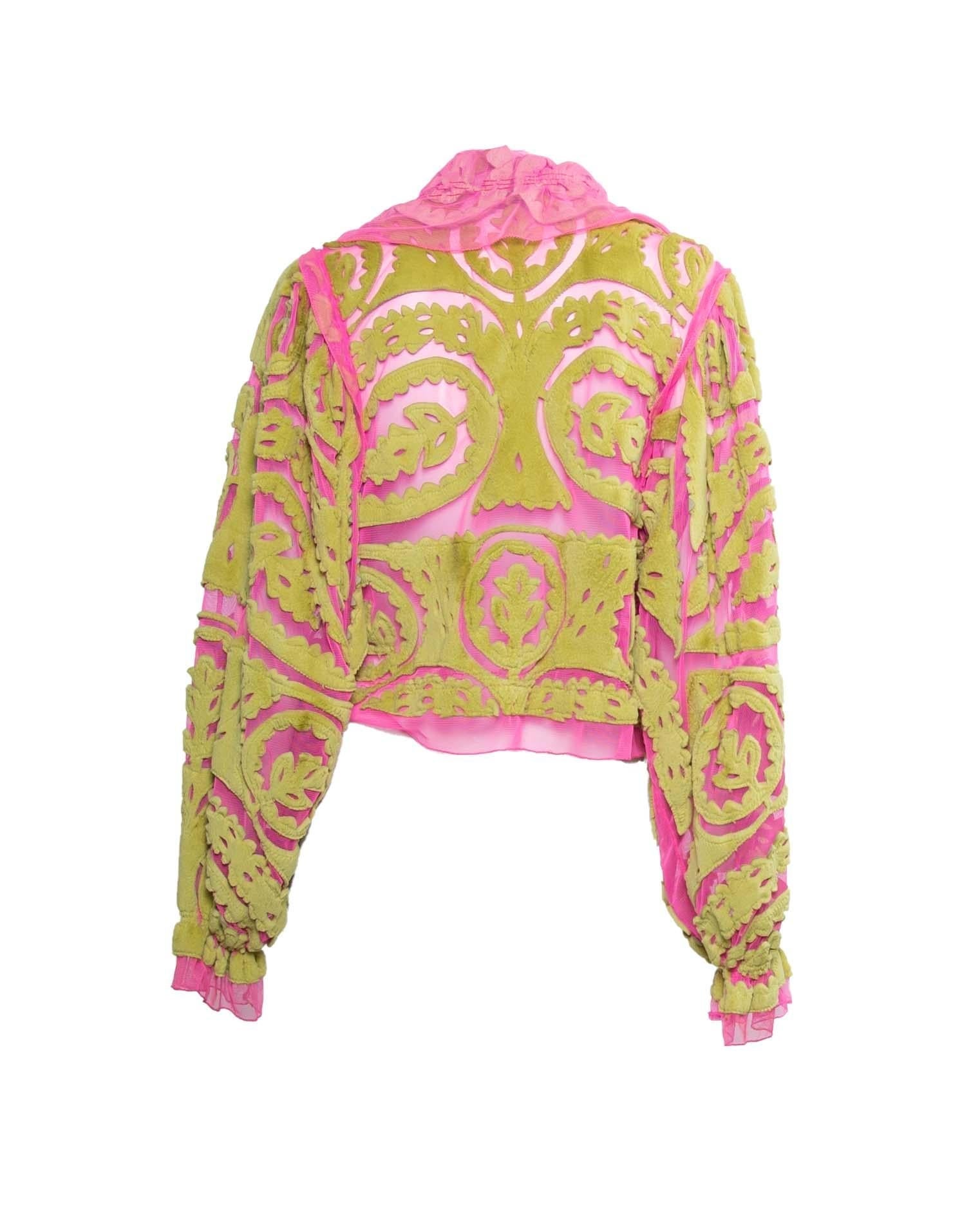 S/S 2000 Fendi by Karl Lagerfeld Runway Neon Pink Blouse Green Rabbit Fur - RealList