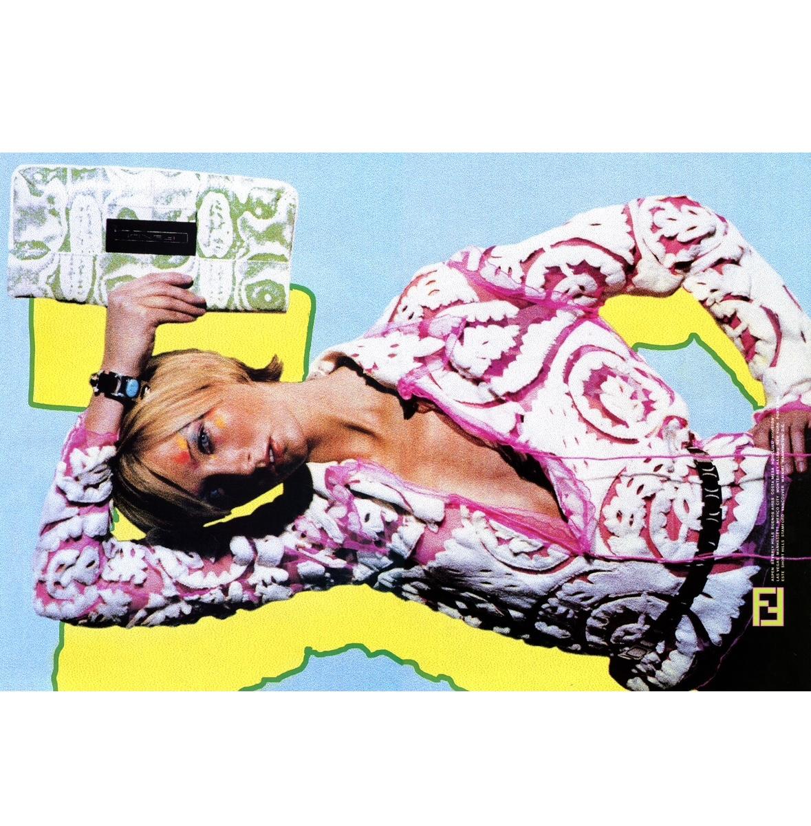 S/S 2000 Fendi by Karl Lagerfeld Runway Neon Pink Blouse Green Rabbit Fur - RealList