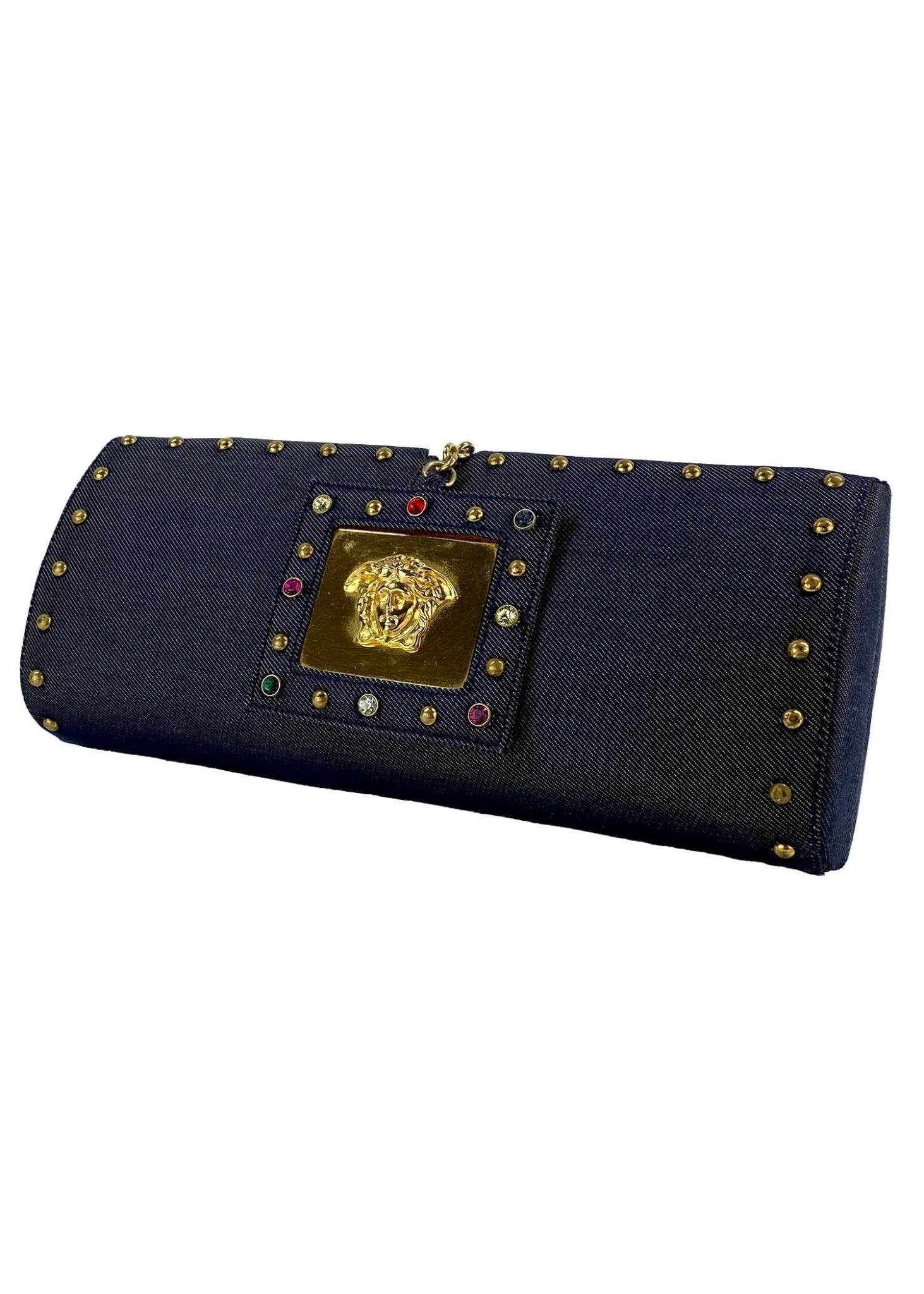 S/S 2000 Gianni Versace by Donatella Ad Denim Medusa Jewel Clutch - RealList