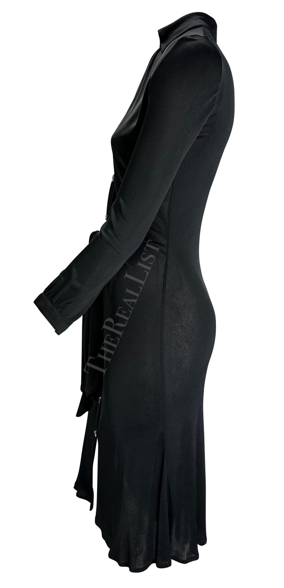 S/S 2000 Gianni Versace by Donatella Black Stretch Viscose Rhinestone Y2K Dress - RealList