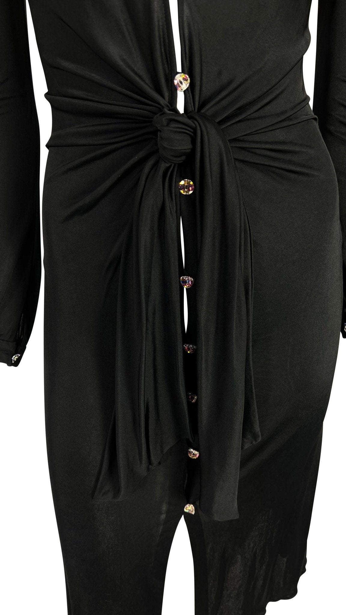 S/S 2000 Gianni Versace by Donatella Black Stretch Viscose Rhinestone Y2K Dress - RealList