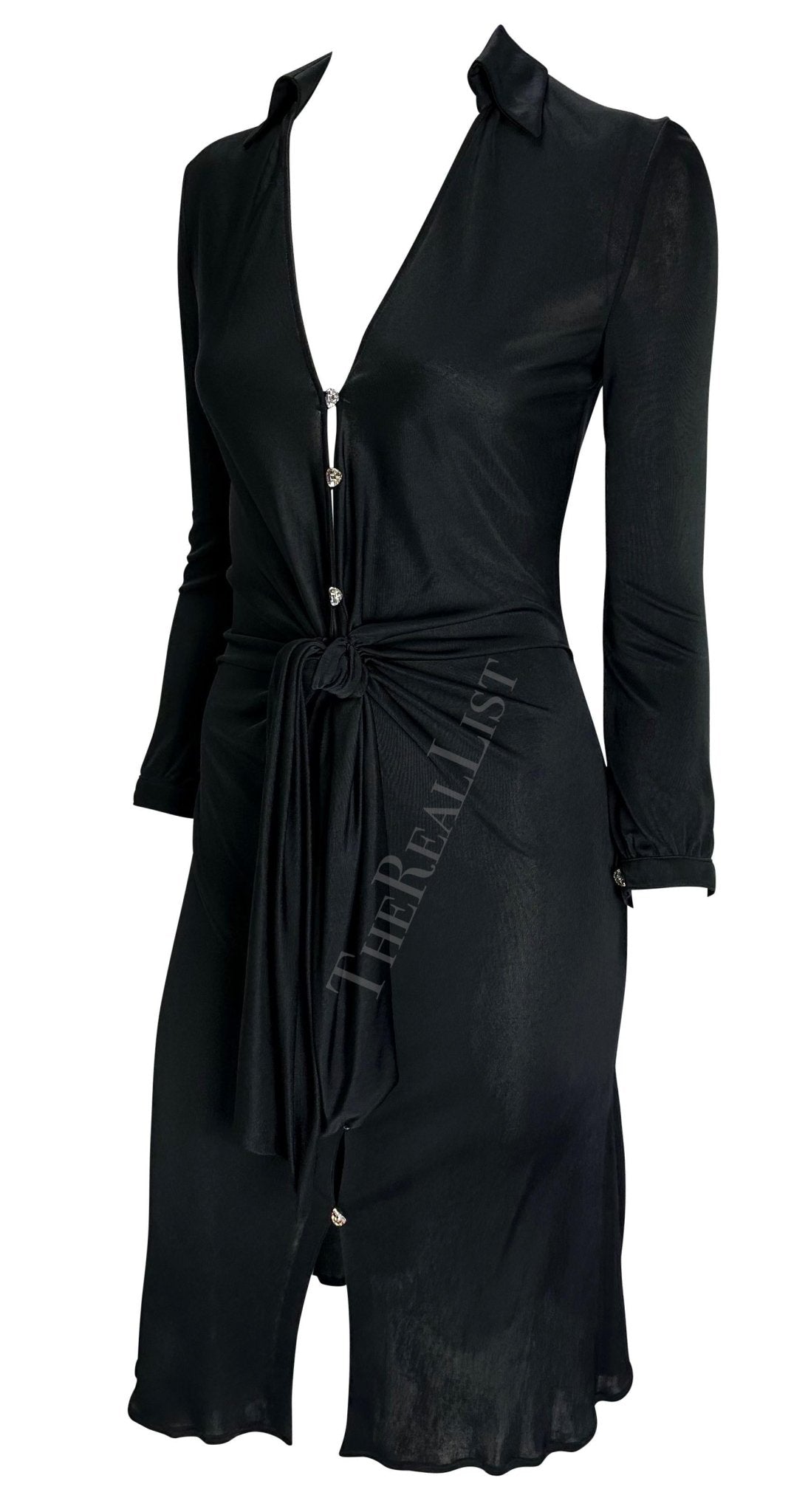 S/S 2000 Gianni Versace by Donatella Black Stretch Viscose Rhinestone Y2K Dress - RealList