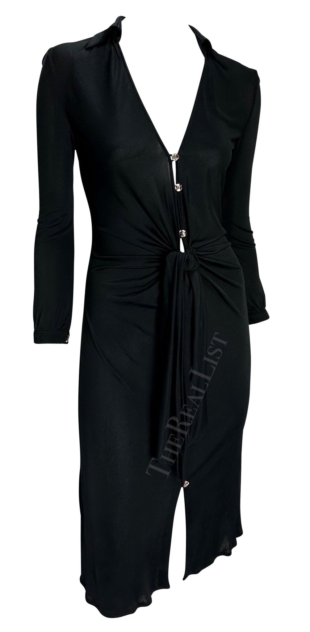 S/S 2000 Gianni Versace by Donatella Black Stretch Viscose Rhinestone Y2K Dress - RealList