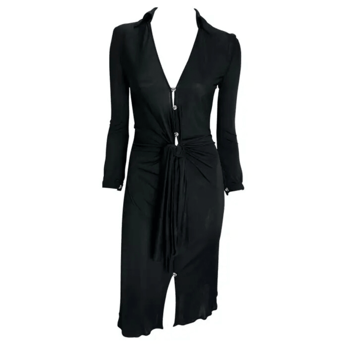 S/S 2000 Gianni Versace by Donatella Black Stretch Viscose Rhinestone Y2K Dress - RealList