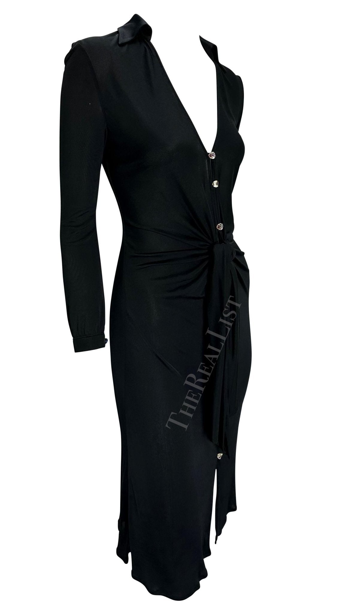 S/S 2000 Gianni Versace by Donatella Black Stretch Viscose Rhinestone Y2K Dress - RealList