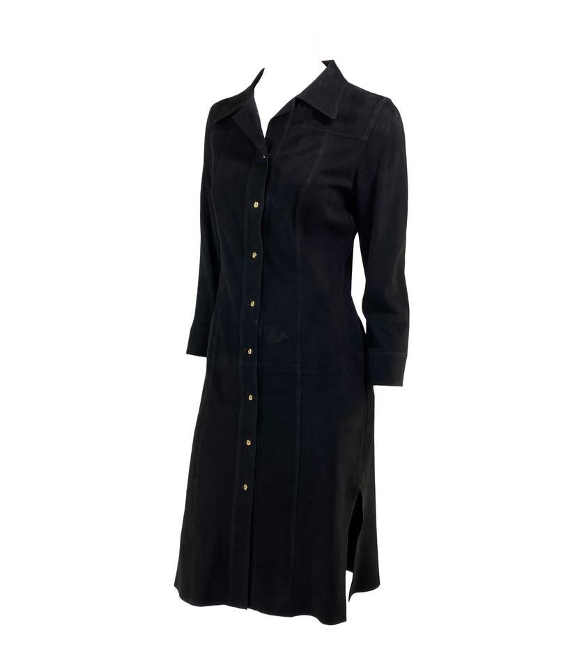 S/S 2000 Gianni Versace by Donatella Black Suede Medusa Button Up Dress - RealList