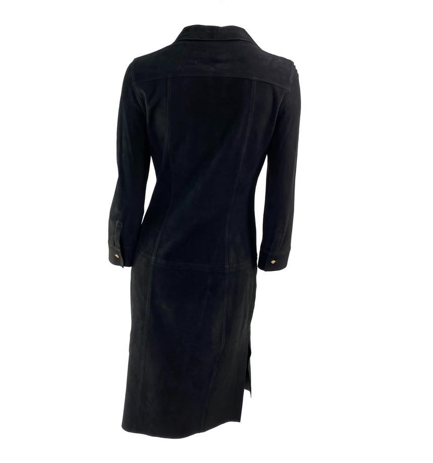 S/S 2000 Gianni Versace by Donatella Black Suede Medusa Button Up Dress - RealList