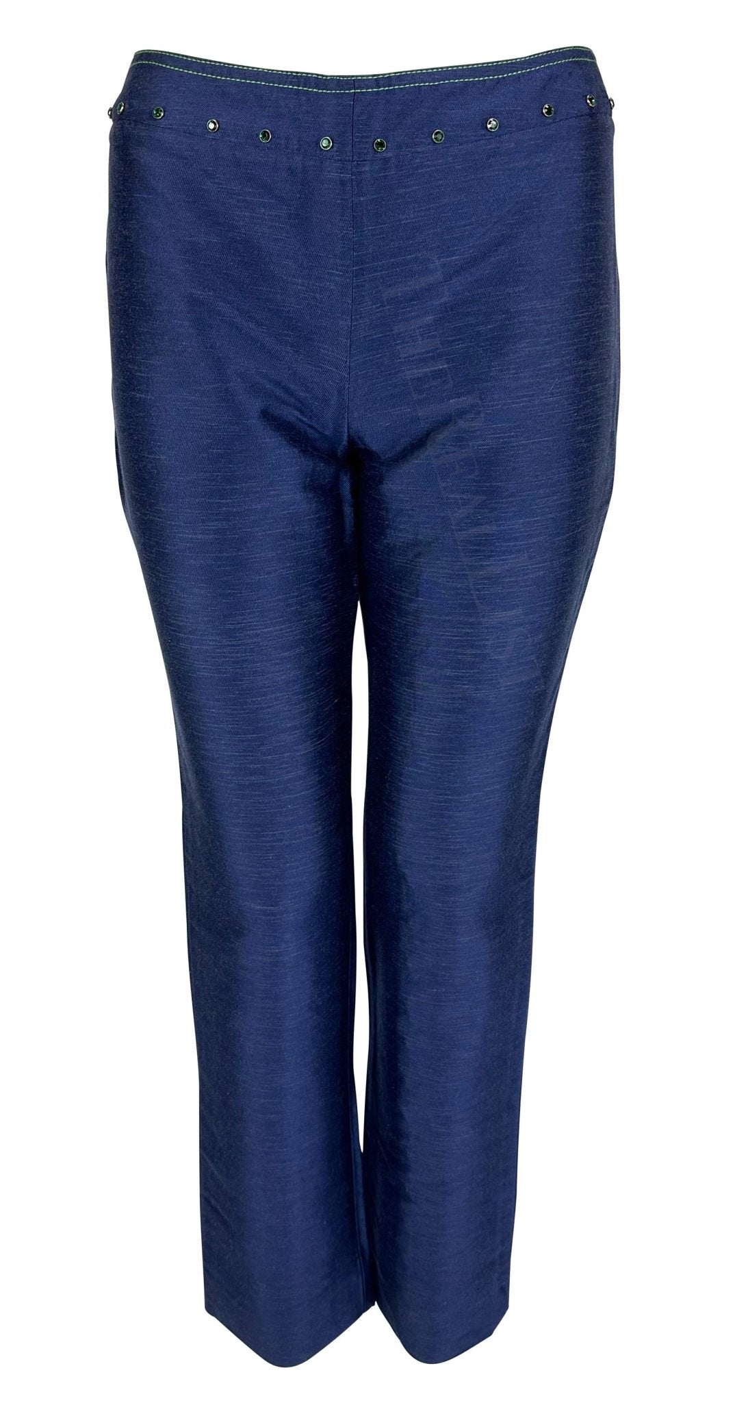 S/S 2000 Gianni Versace by Donatella Blue Chambray Rhinestone Runway Pants - RealList