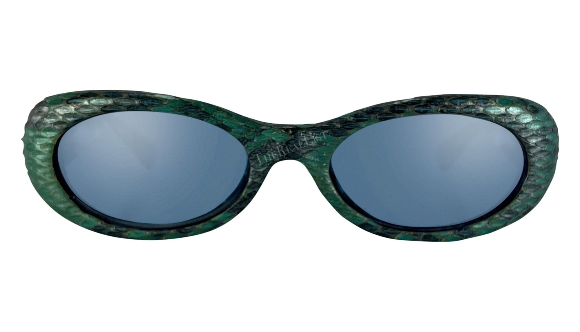 S/S 2000 Gianni Versace by Donatella Blue Genuine Python Oval Sunglasses - RealList