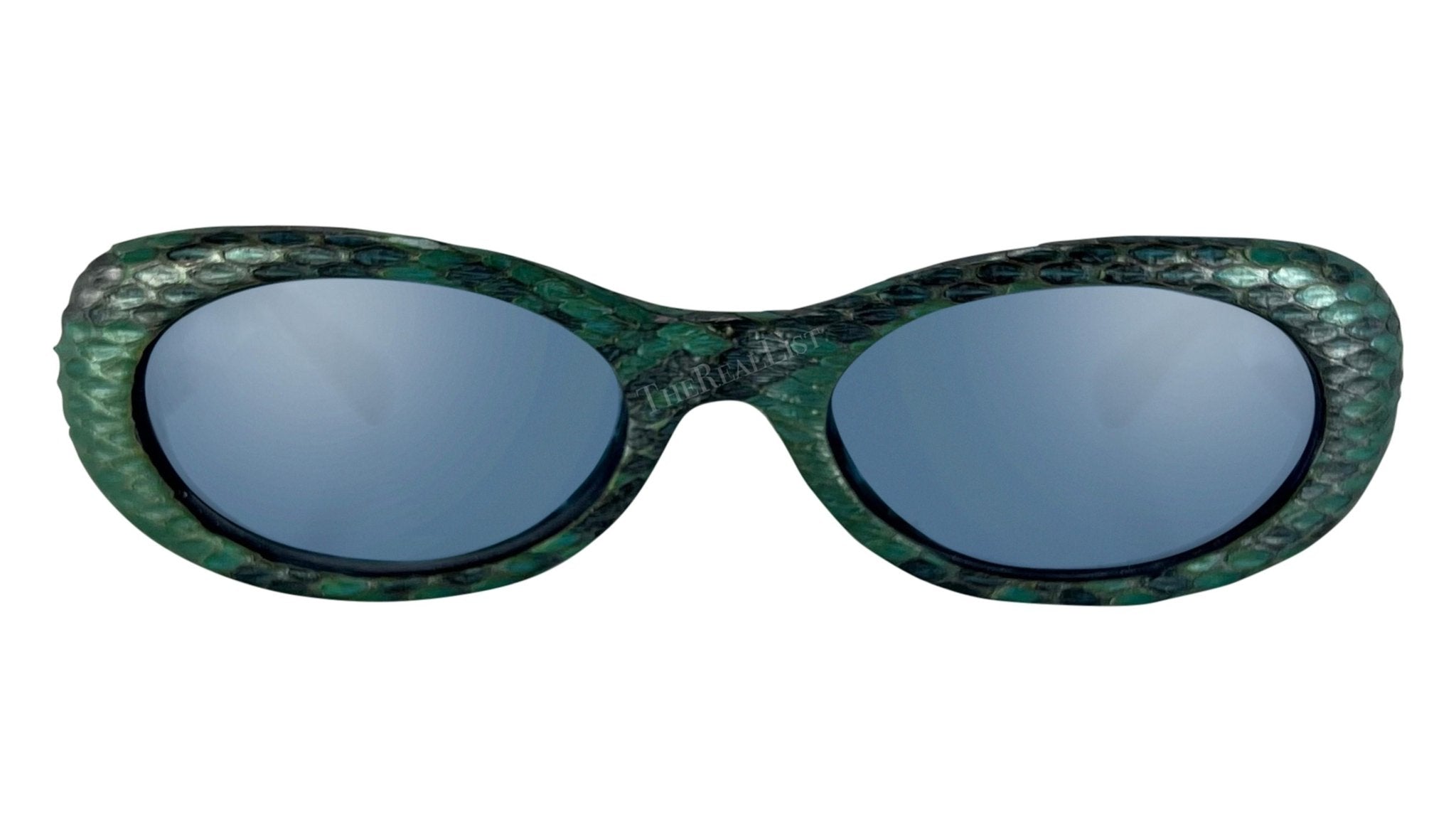 S/S 2000 Gianni Versace by Donatella Blue Genuine Python Oval Sunglasses - RealList