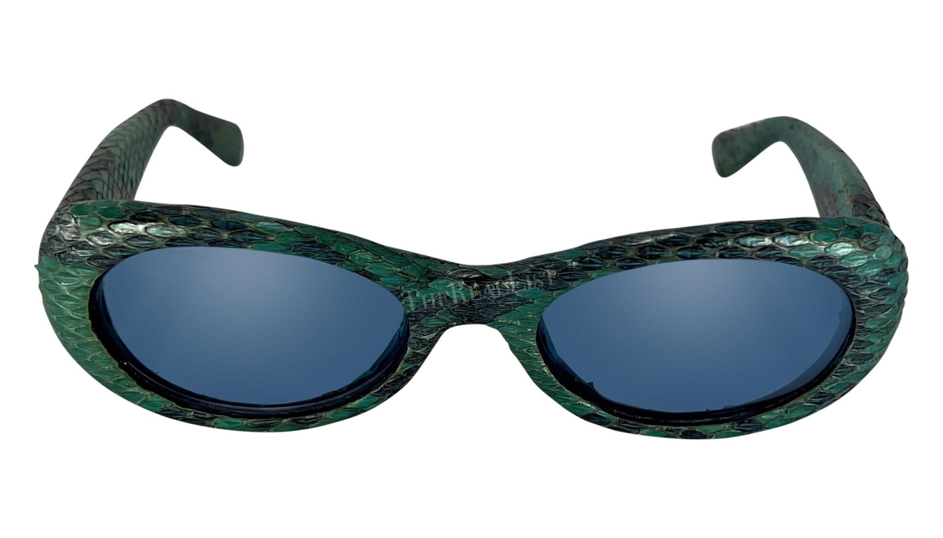 S/S 2000 Gianni Versace by Donatella Blue Genuine Python Oval Sunglasses - RealList