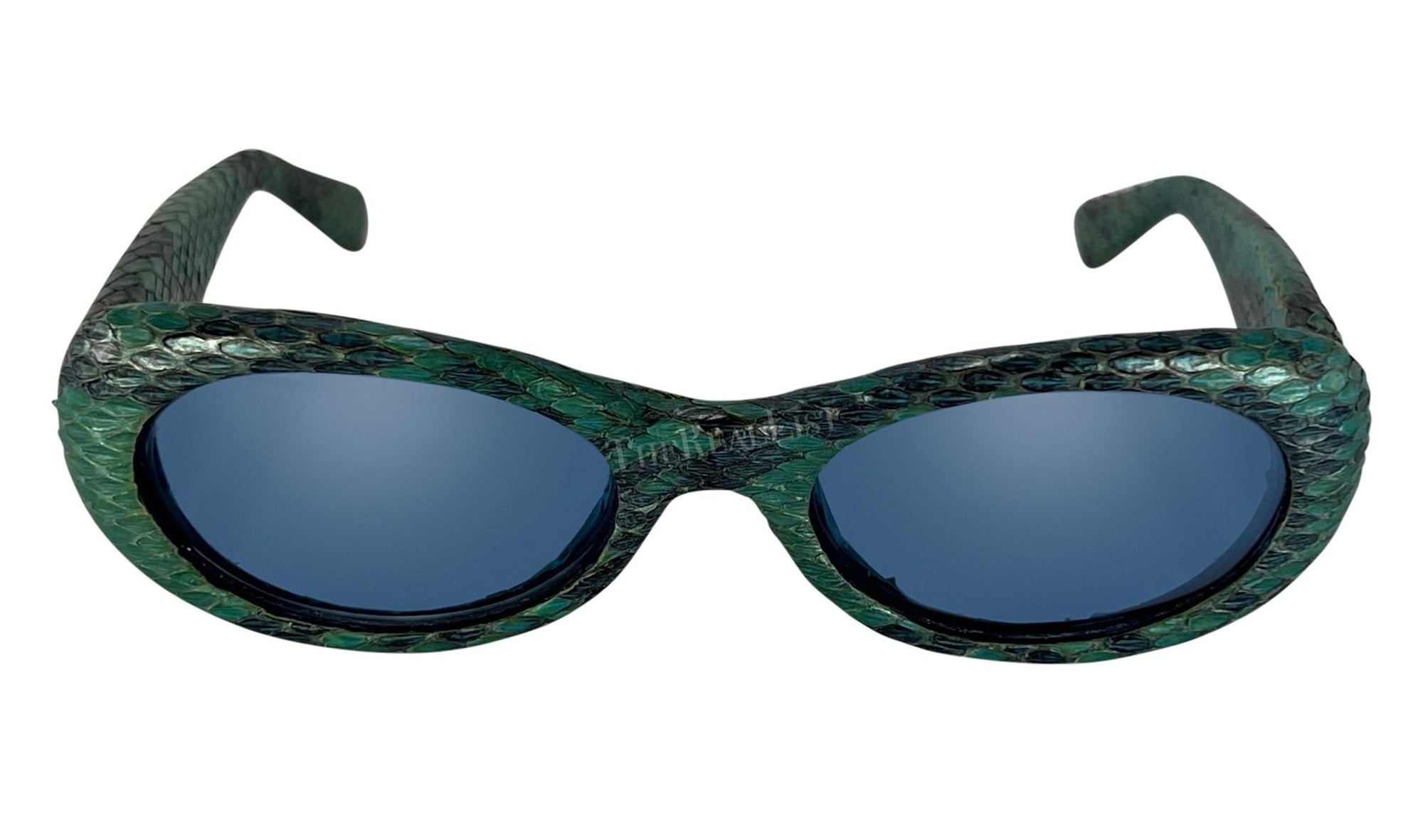 S/S 2000 Gianni Versace by Donatella Blue Genuine Python Oval Sunglasses - RealList