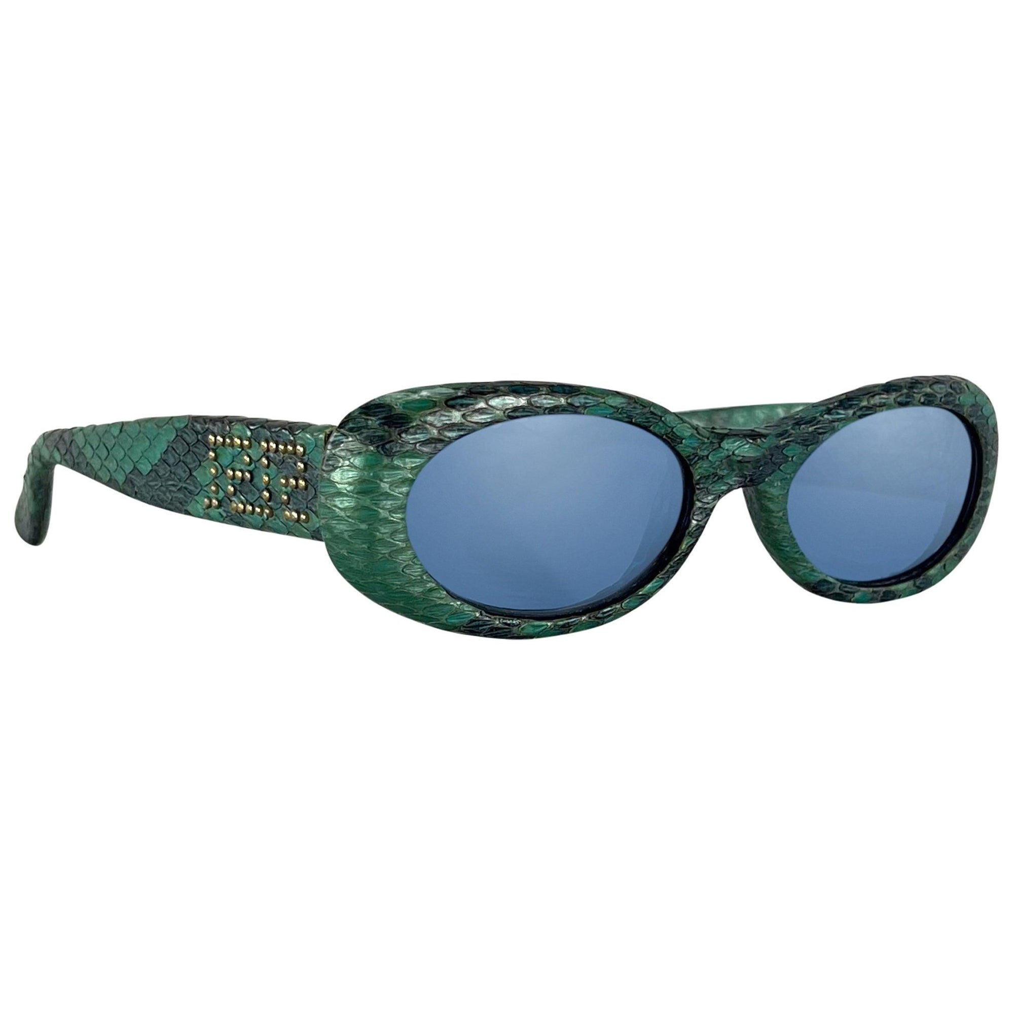 S/S 2000 Gianni Versace by Donatella Blue Genuine Python Oval Sunglasses - RealList