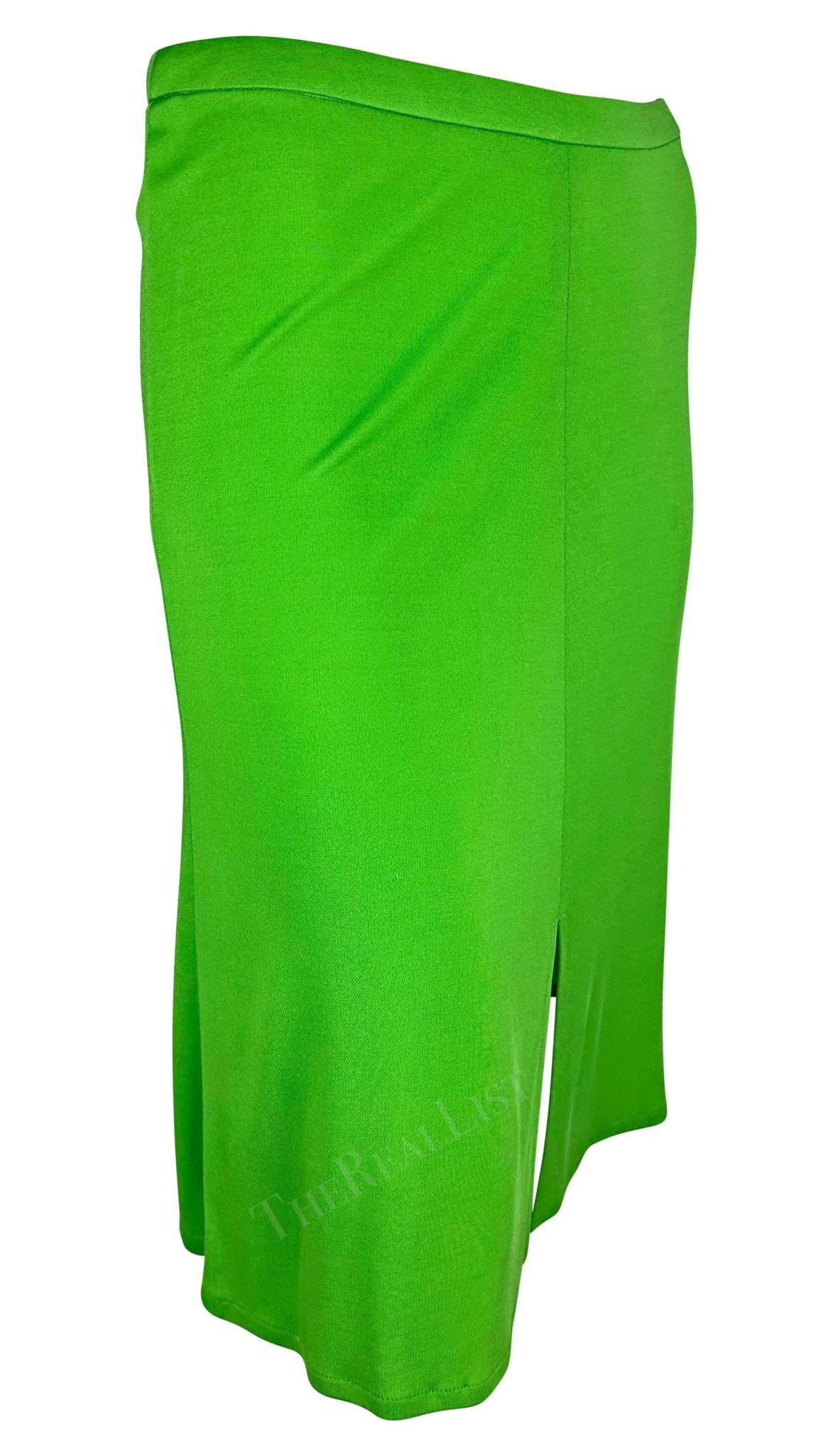 S/S 2000 Gianni Versace by Donatella Bright Green Viscose Slit Skirt - RealList