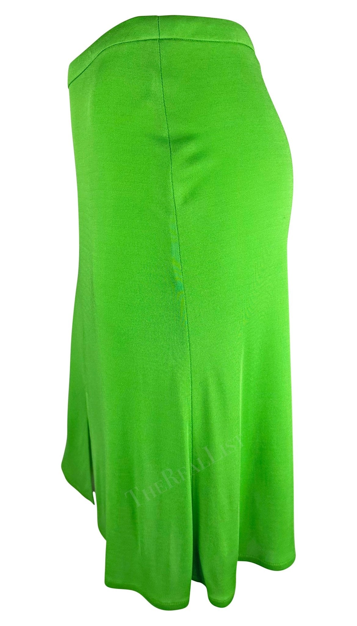 S/S 2000 Gianni Versace by Donatella Bright Green Viscose Slit Skirt - RealList