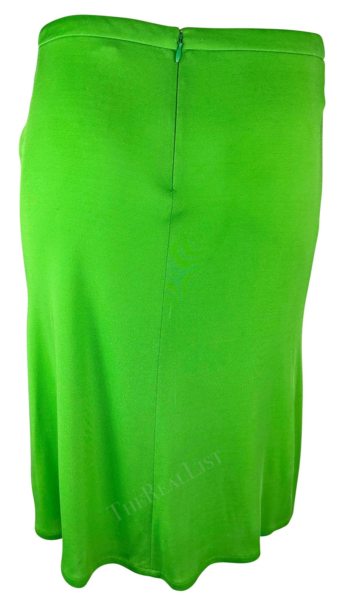 S/S 2000 Gianni Versace by Donatella Bright Green Viscose Slit Skirt - RealList
