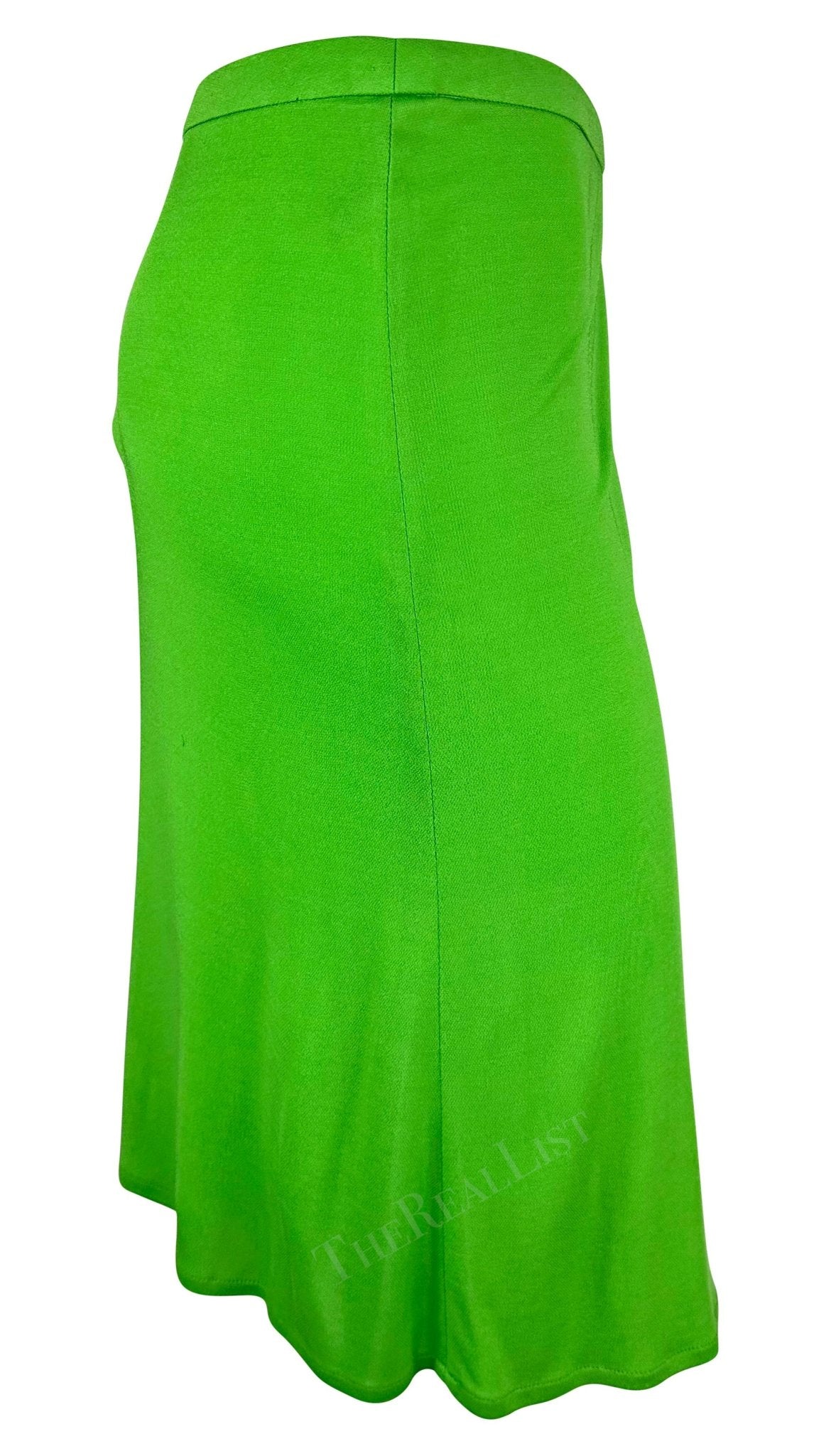 S/S 2000 Gianni Versace by Donatella Bright Green Viscose Slit Skirt - RealList