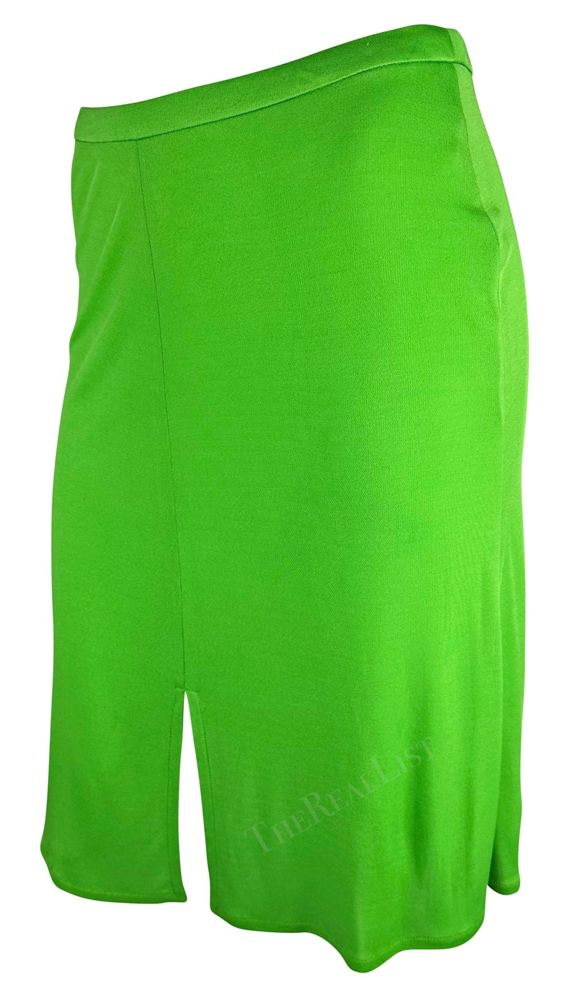 S/S 2000 Gianni Versace by Donatella Bright Green Viscose Slit Skirt - RealList