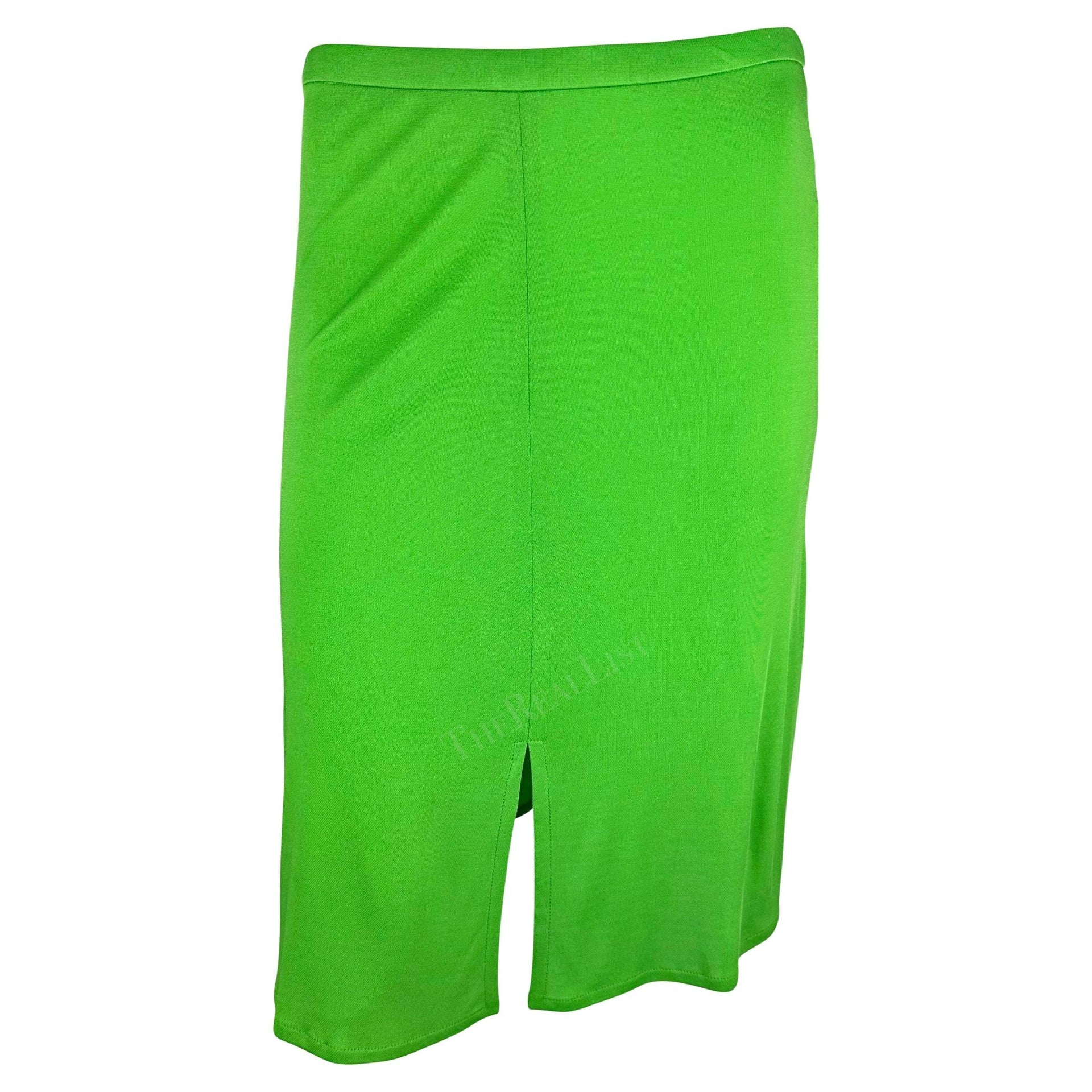 S/S 2000 Gianni Versace by Donatella Bright Green Viscose Slit Skirt - RealList