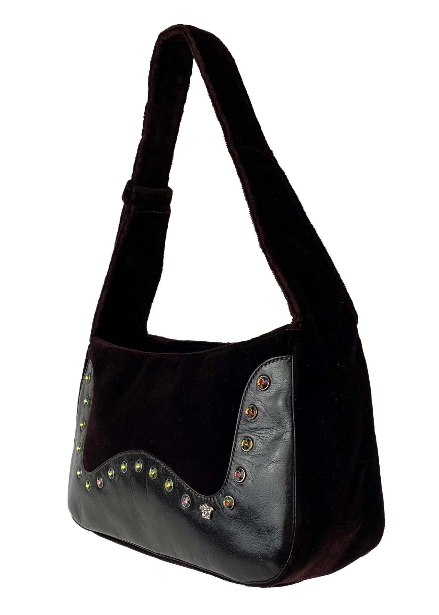 S/S 2000 Gianni Versace by Donatella Brown Velvet Rhinestone Shoulder Bag - RealList