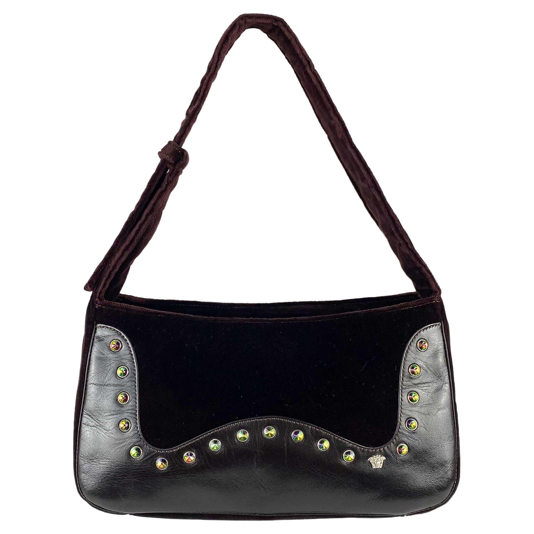 S/S 2000 Gianni Versace by Donatella Brown Velvet Rhinestone Shoulder Bag - RealList